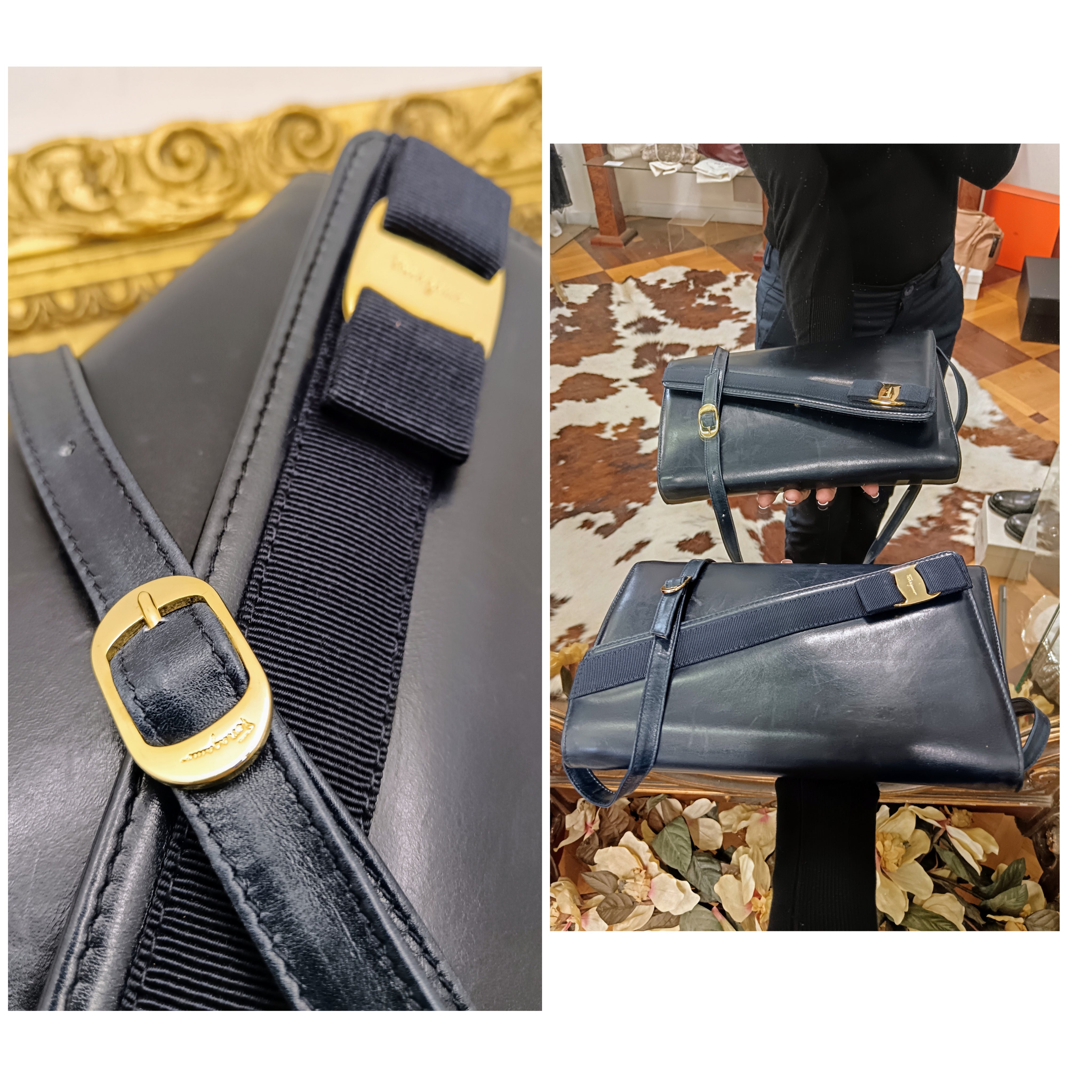Ferragamo Salvatore – Borsetta “Vara Bag” Pochette Clutch a Tracolla Pelle Vintage