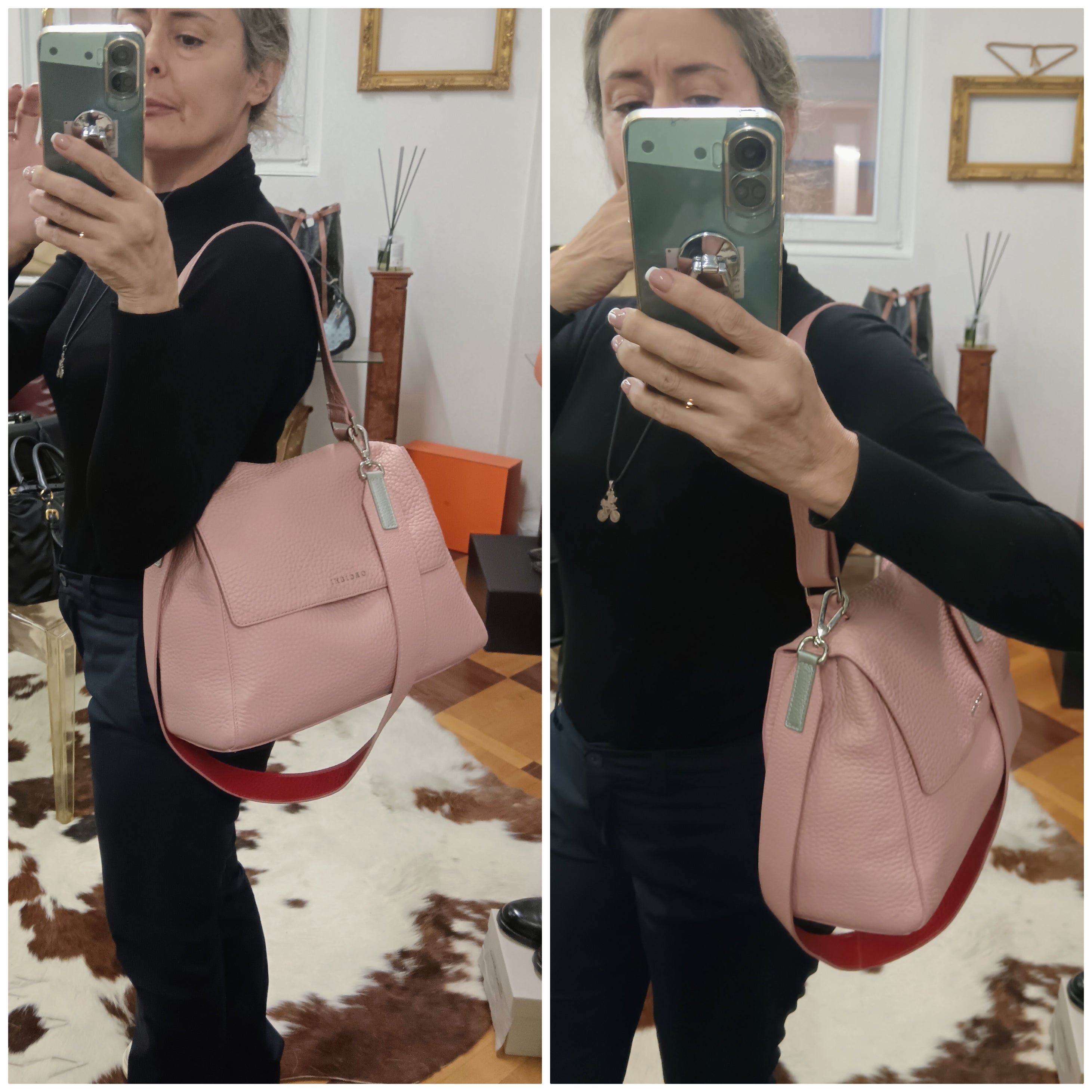 Orciani – Sveva Soft Media Pelle Martellata Rosa