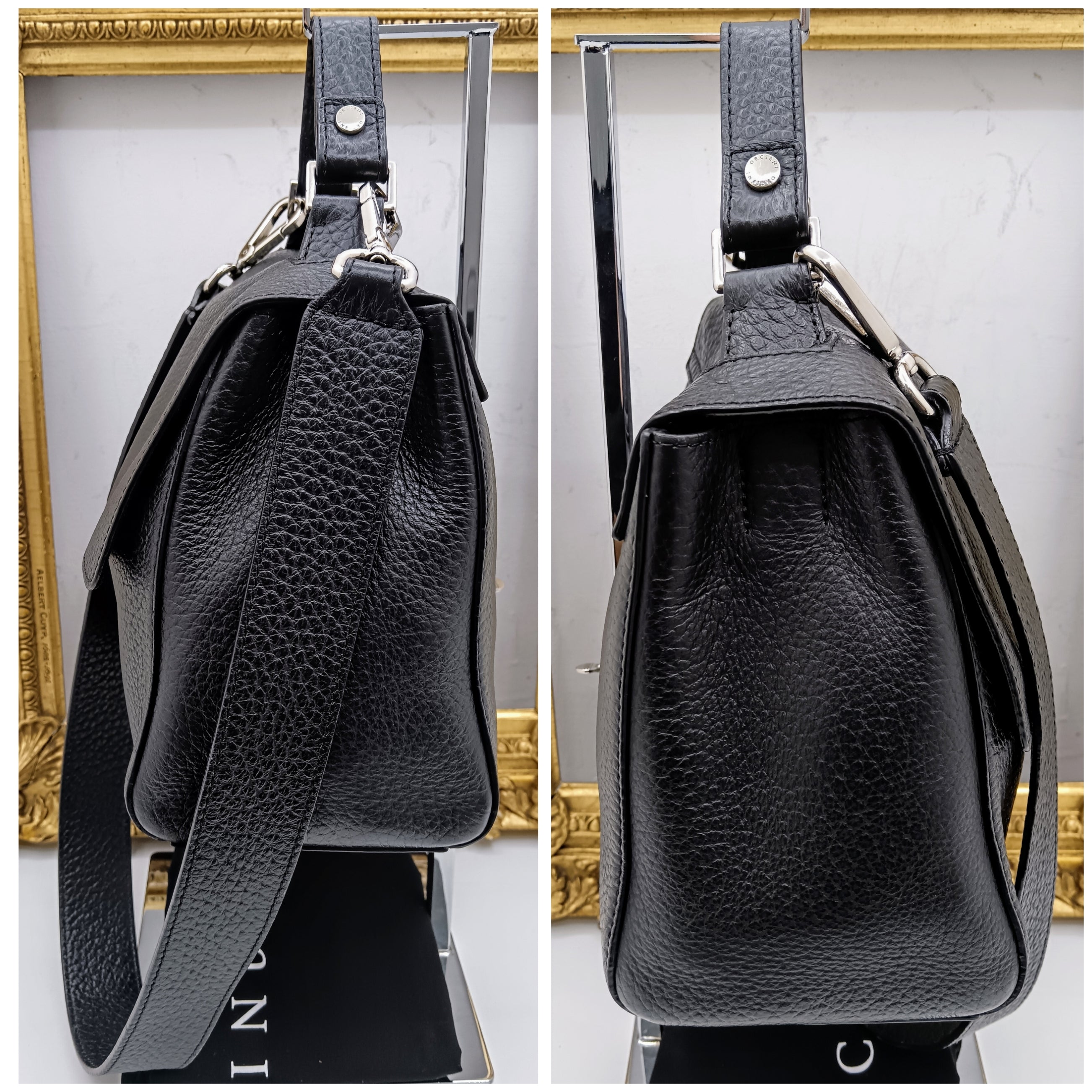 Orciani – Sveva Soft Media Tote Bag Pelle Martellata Nera con Tracolla