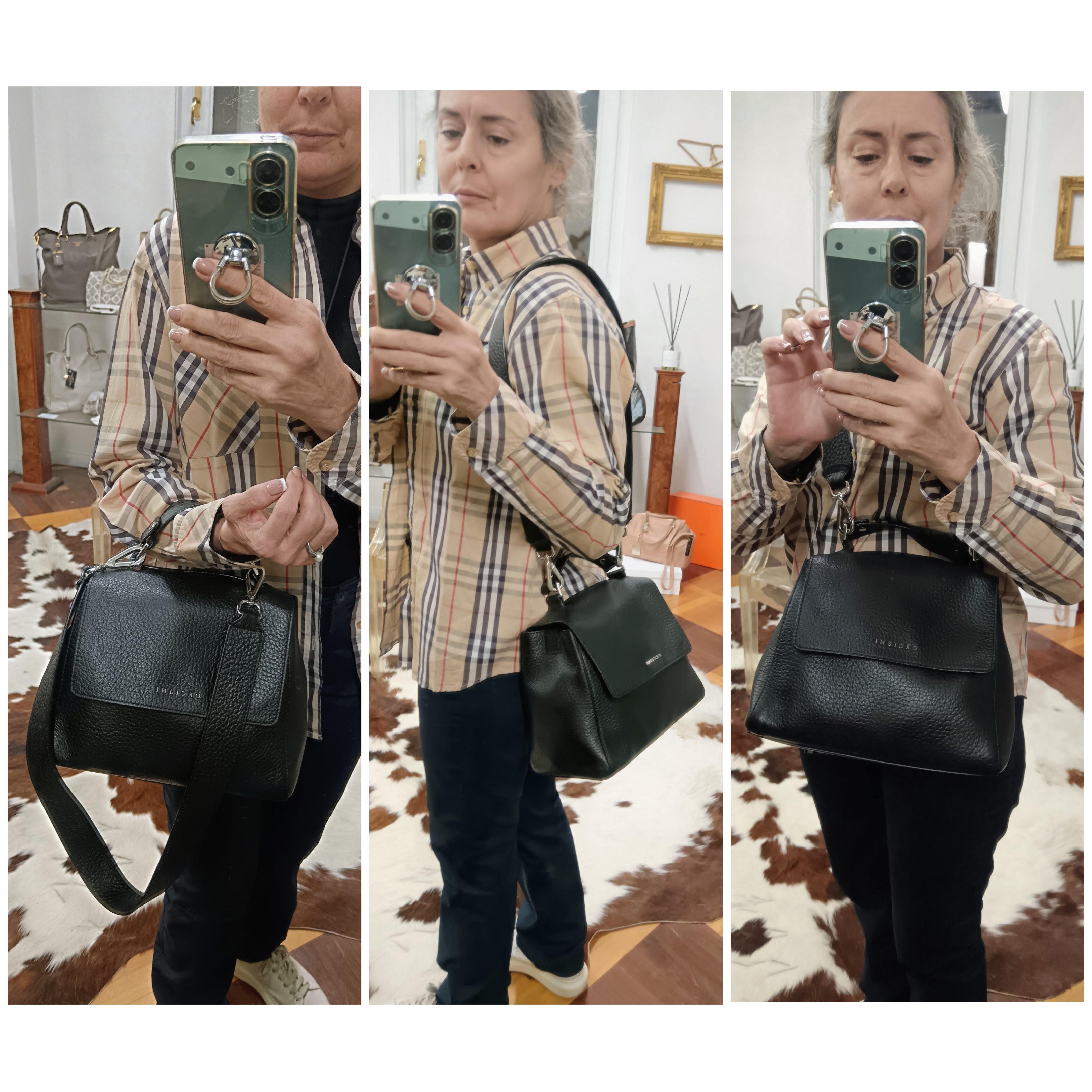 Orciani – Sveva Soft Media Tote Bag Pelle Martellata Nera con Tracolla