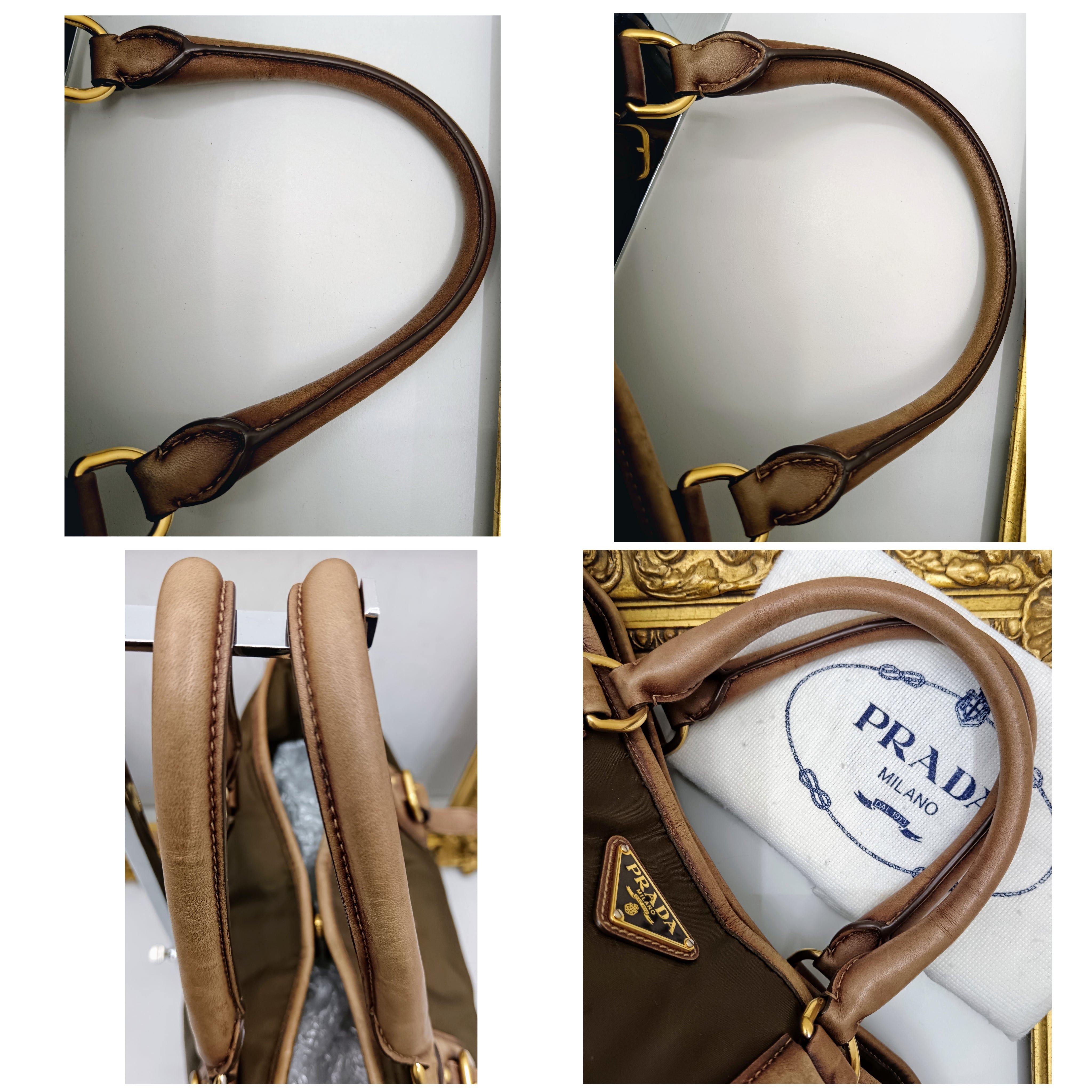 Prada – Borsa Shopper Media Nylon Marrone e Pelle Nocciola