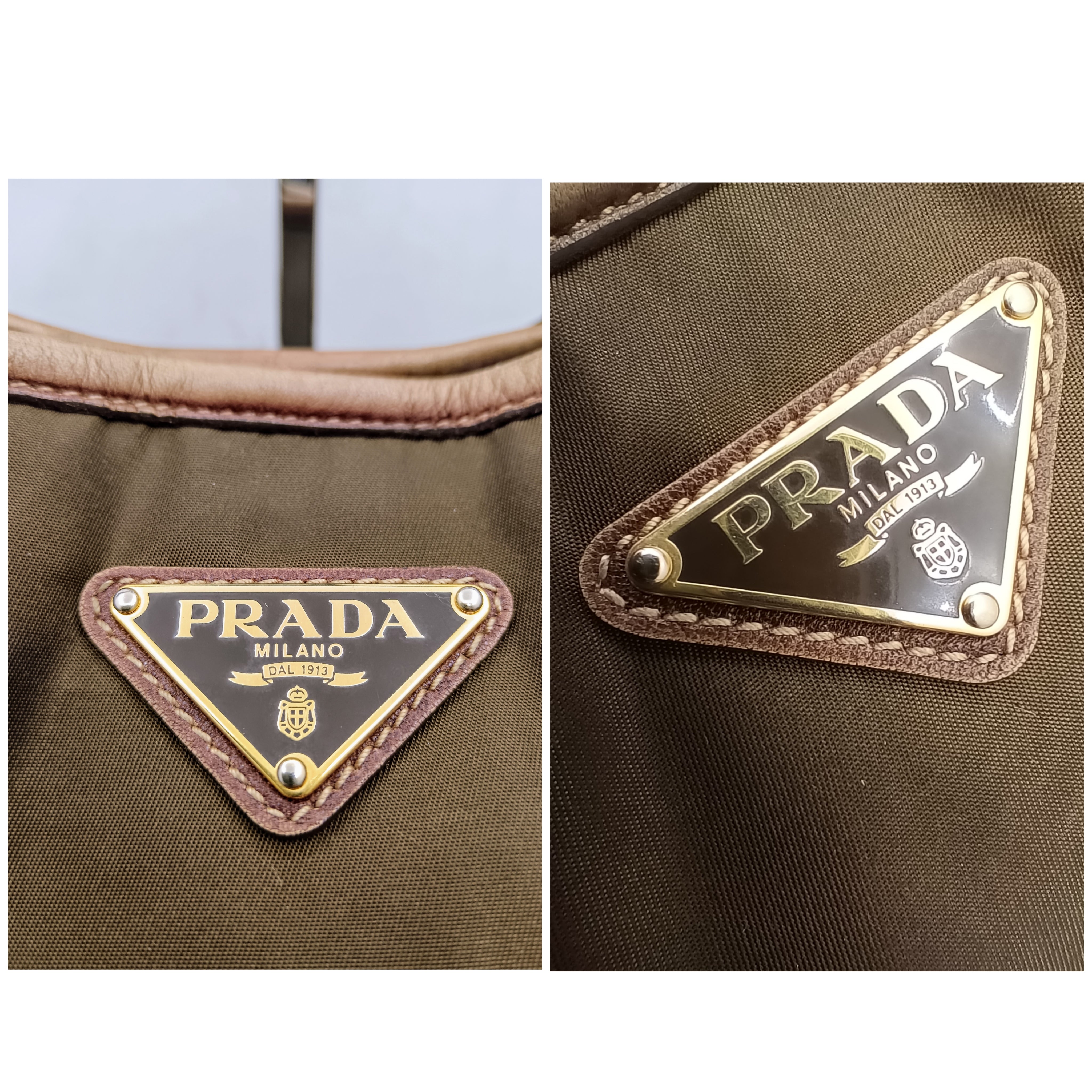 Prada – Borsa Shopper Media Nylon Marrone e Pelle Nocciola