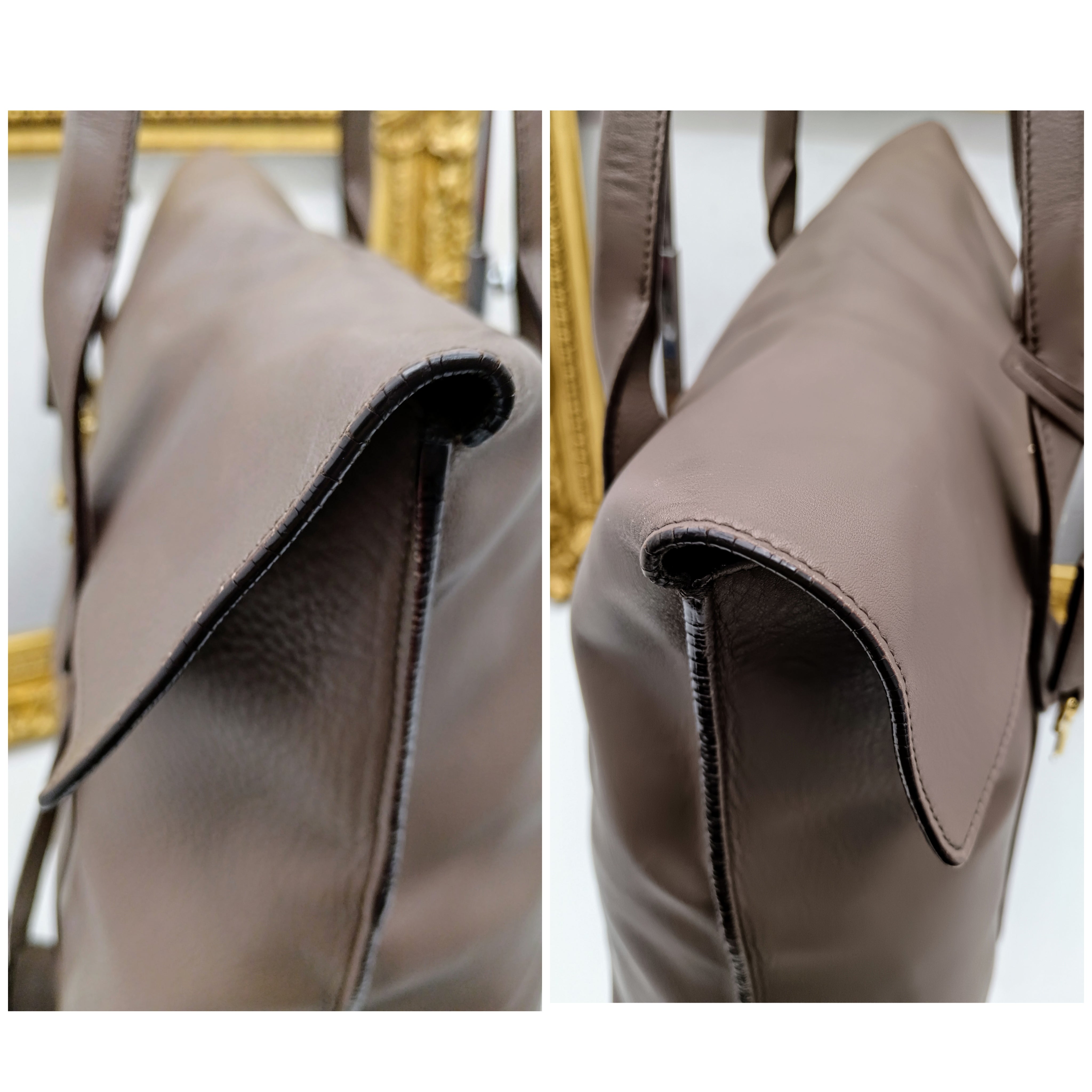 Ferragamo Salvatore– Borsa Shopper Big Logo in Pelle Liscia Tortora con Pochette