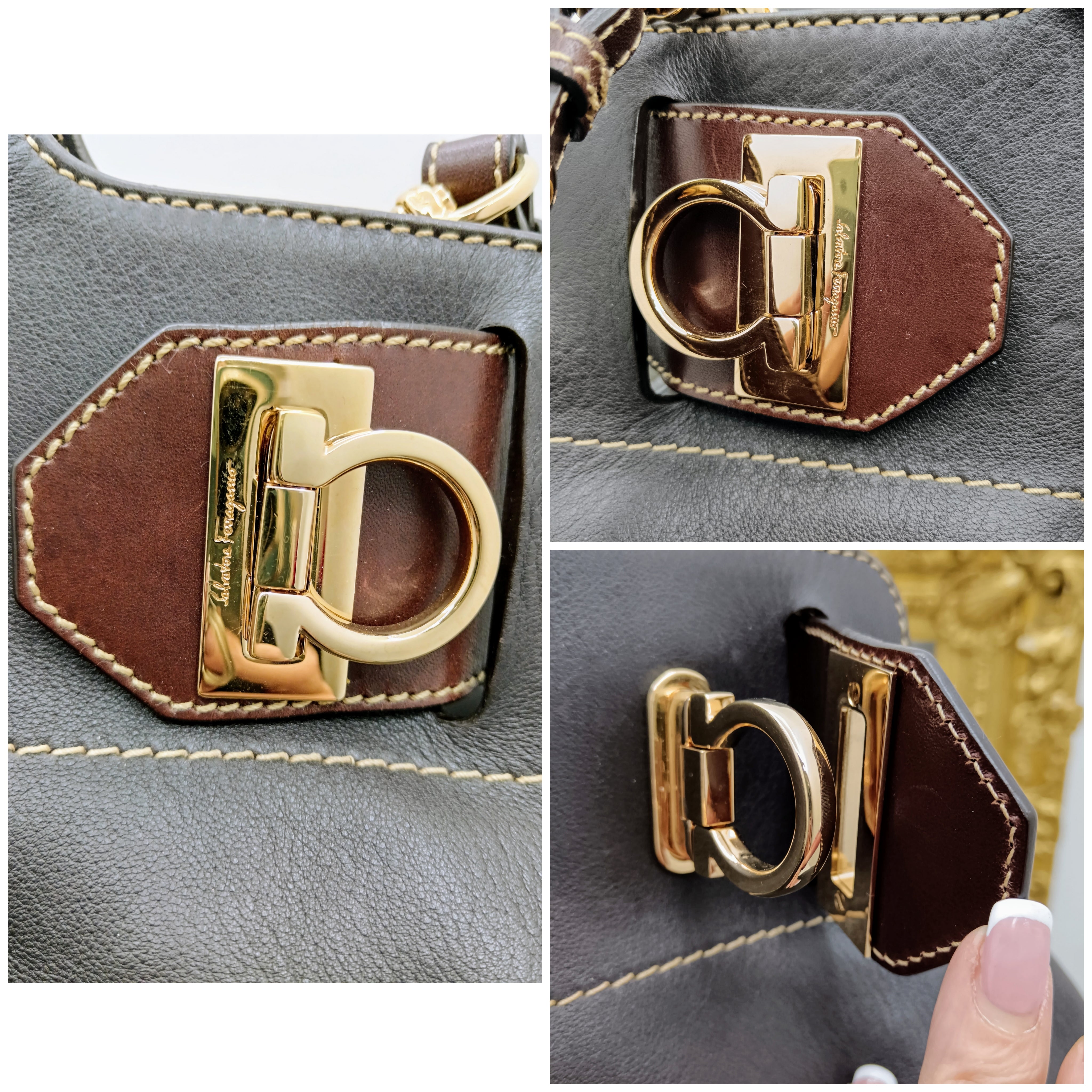 Ferragamo Salvatore – Borsa Shopper Gancini Pelle Marrone con Tracolla