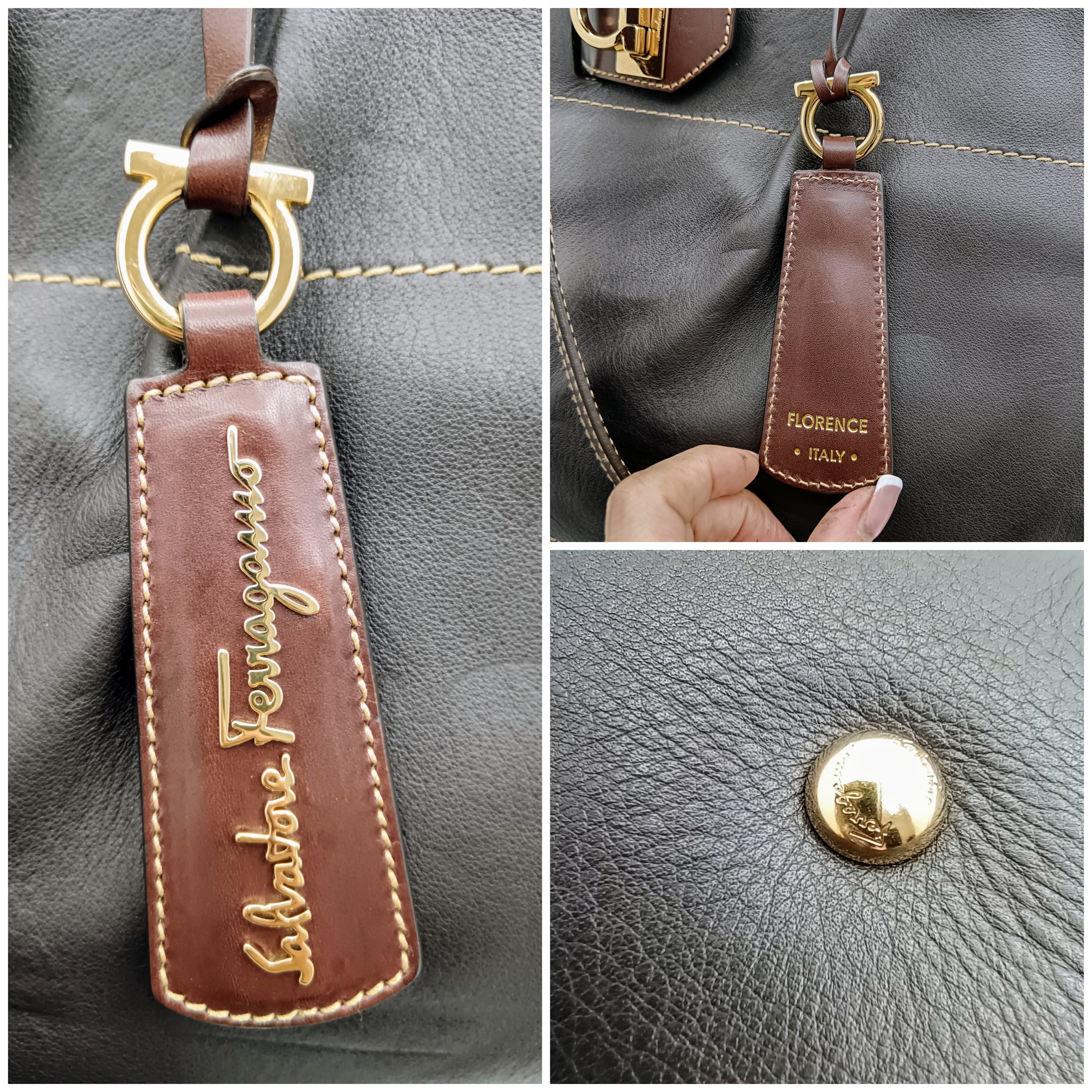 Ferragamo Salvatore – Borsa Shopper Gancini Pelle Marrone con Tracolla