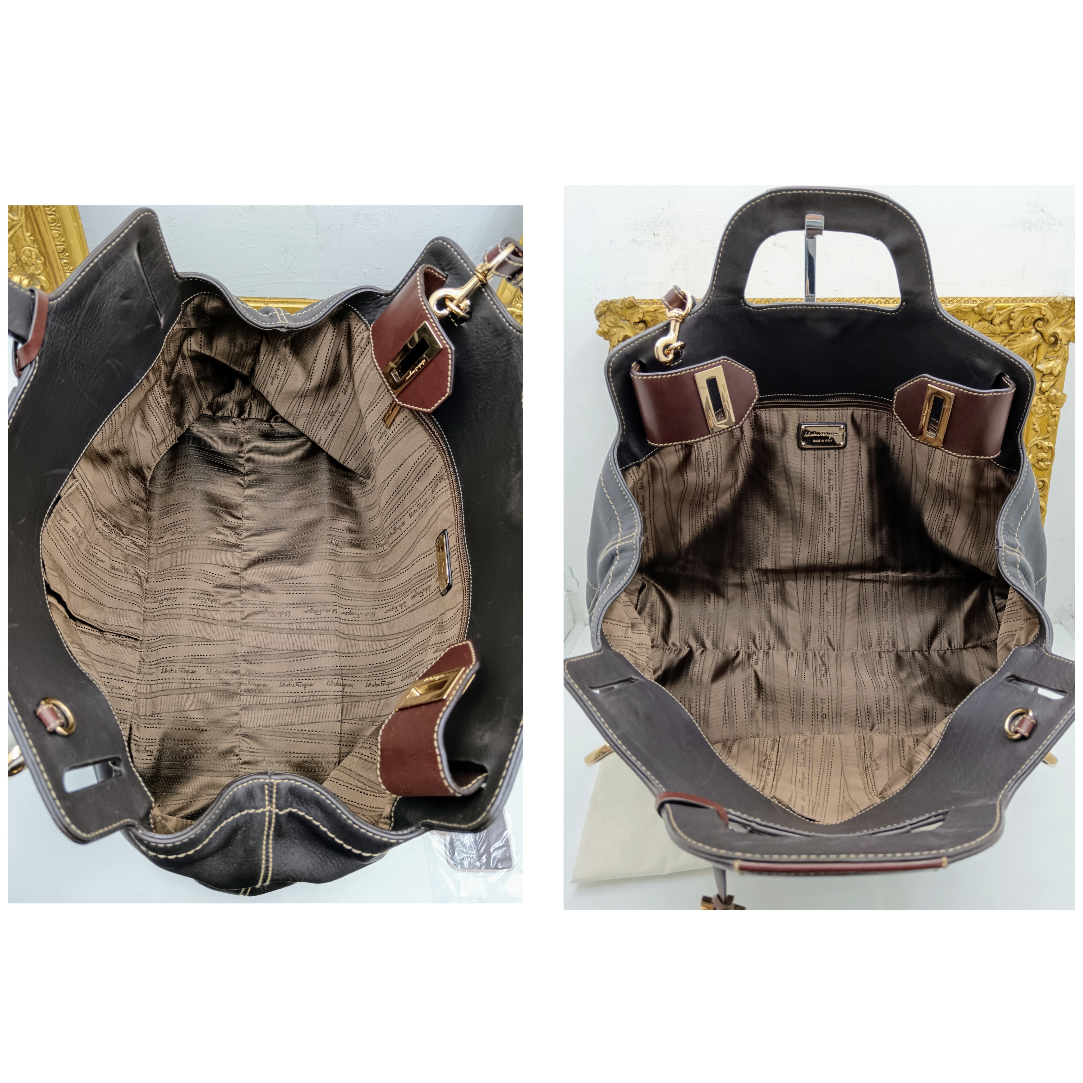 Ferragamo Salvatore – Borsa Shopper Gancini Pelle Marrone con Tracolla
