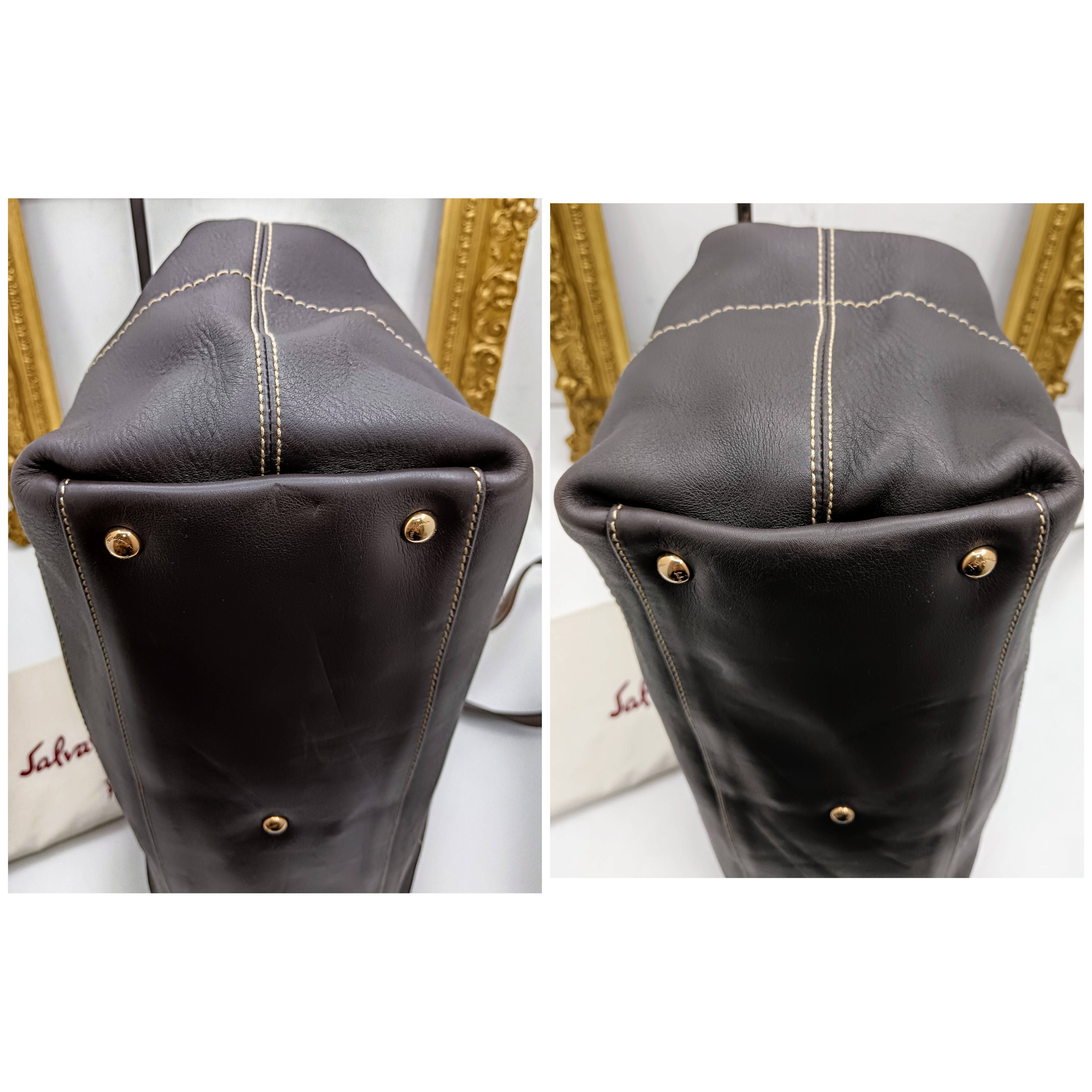Ferragamo Salvatore – Borsa Shopper Gancini Pelle Marrone con Tracolla