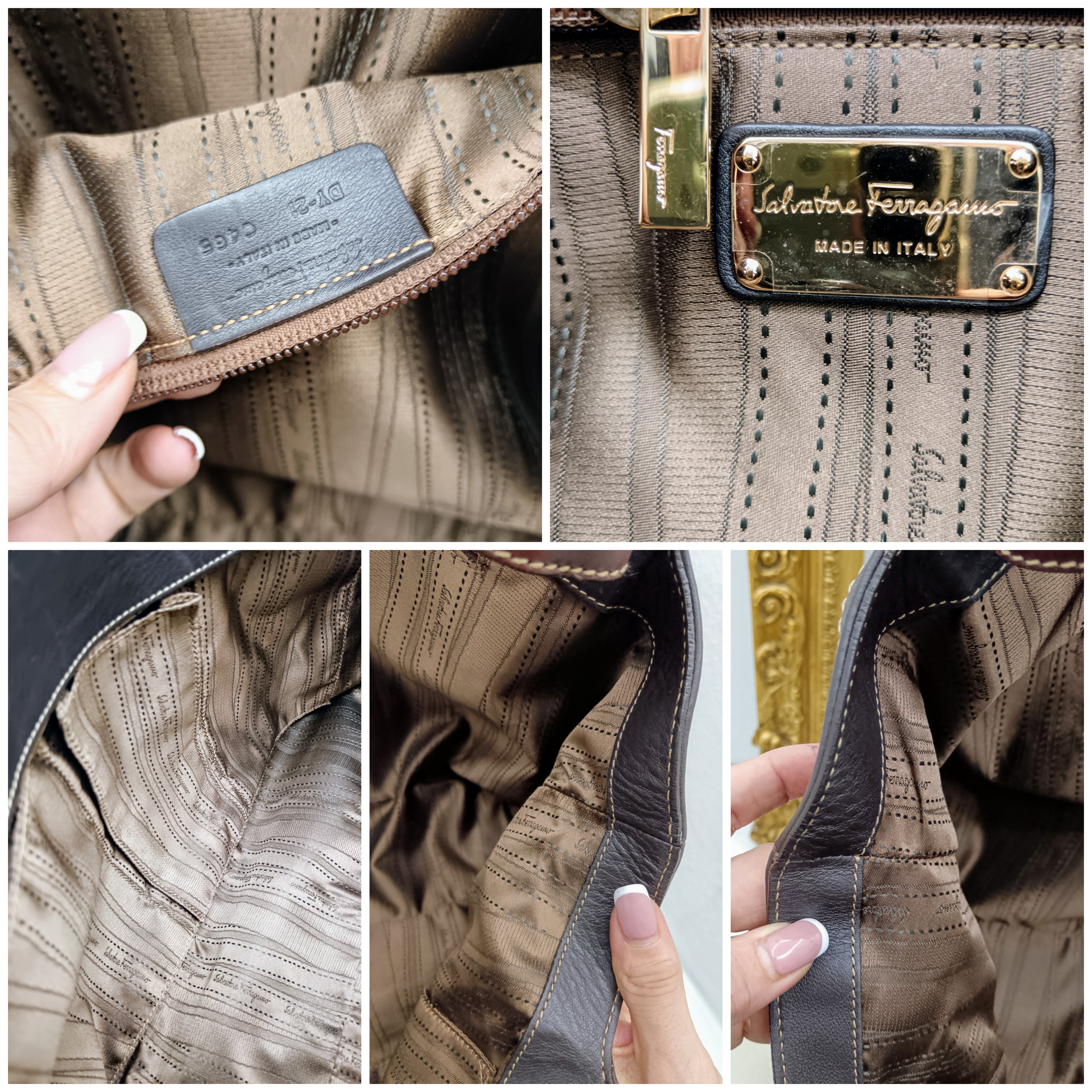 Ferragamo Salvatore – Borsa Shopper Gancini Pelle Marrone con Tracolla