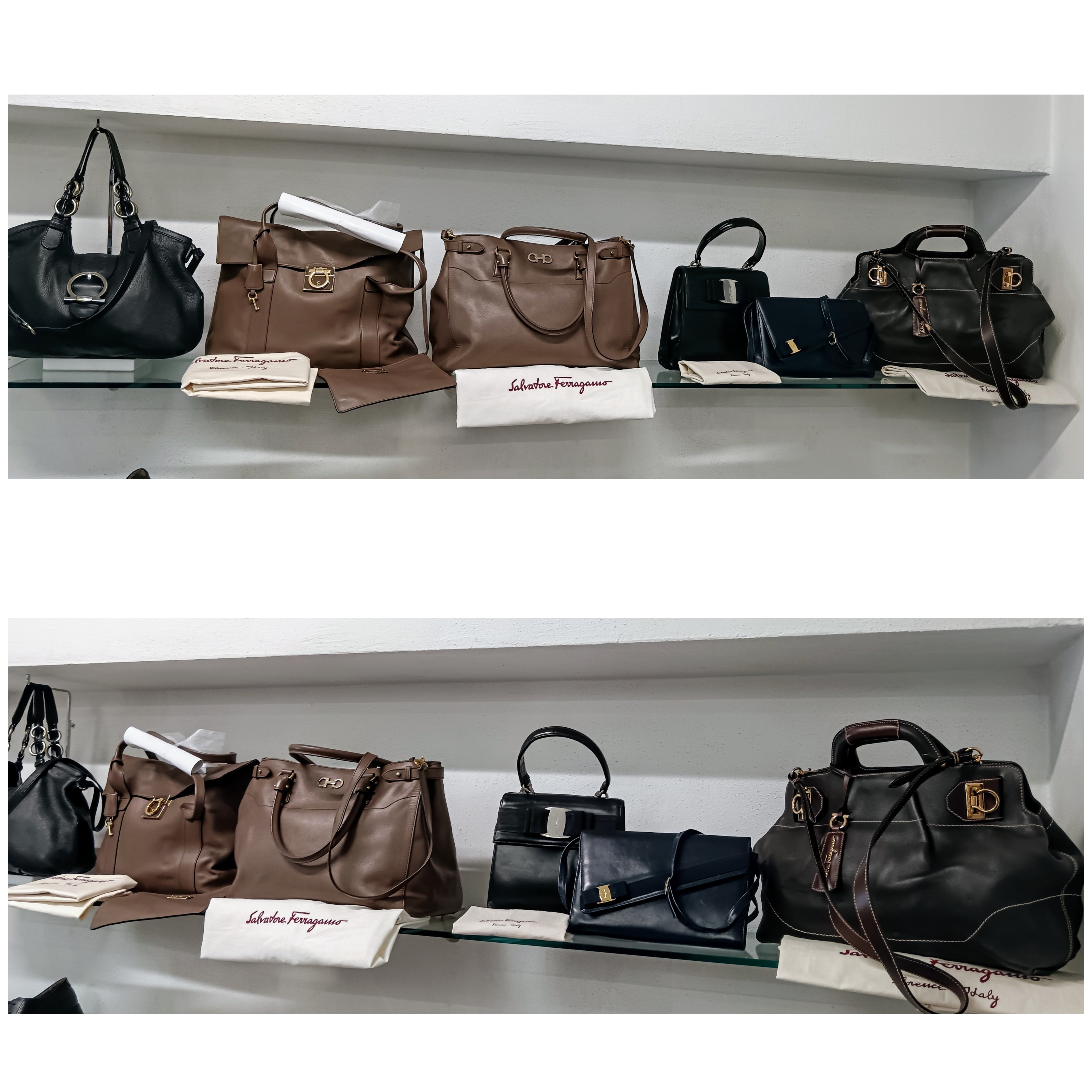 Ferragamo Salvatore – Borsa Shopper Gancini Pelle Marrone con Tracolla