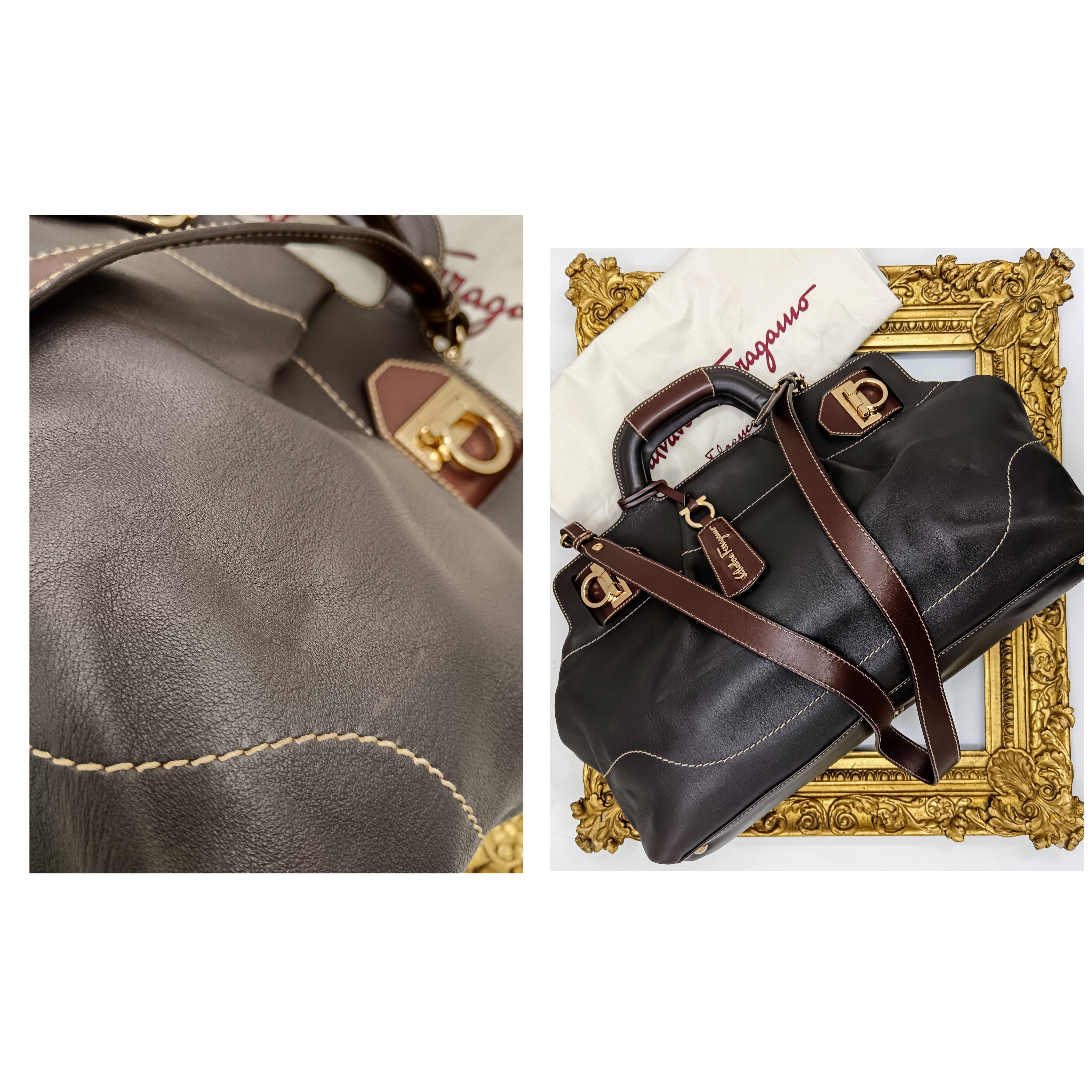 Ferragamo Salvatore – Borsa Shopper Gancini Pelle Marrone con Tracolla