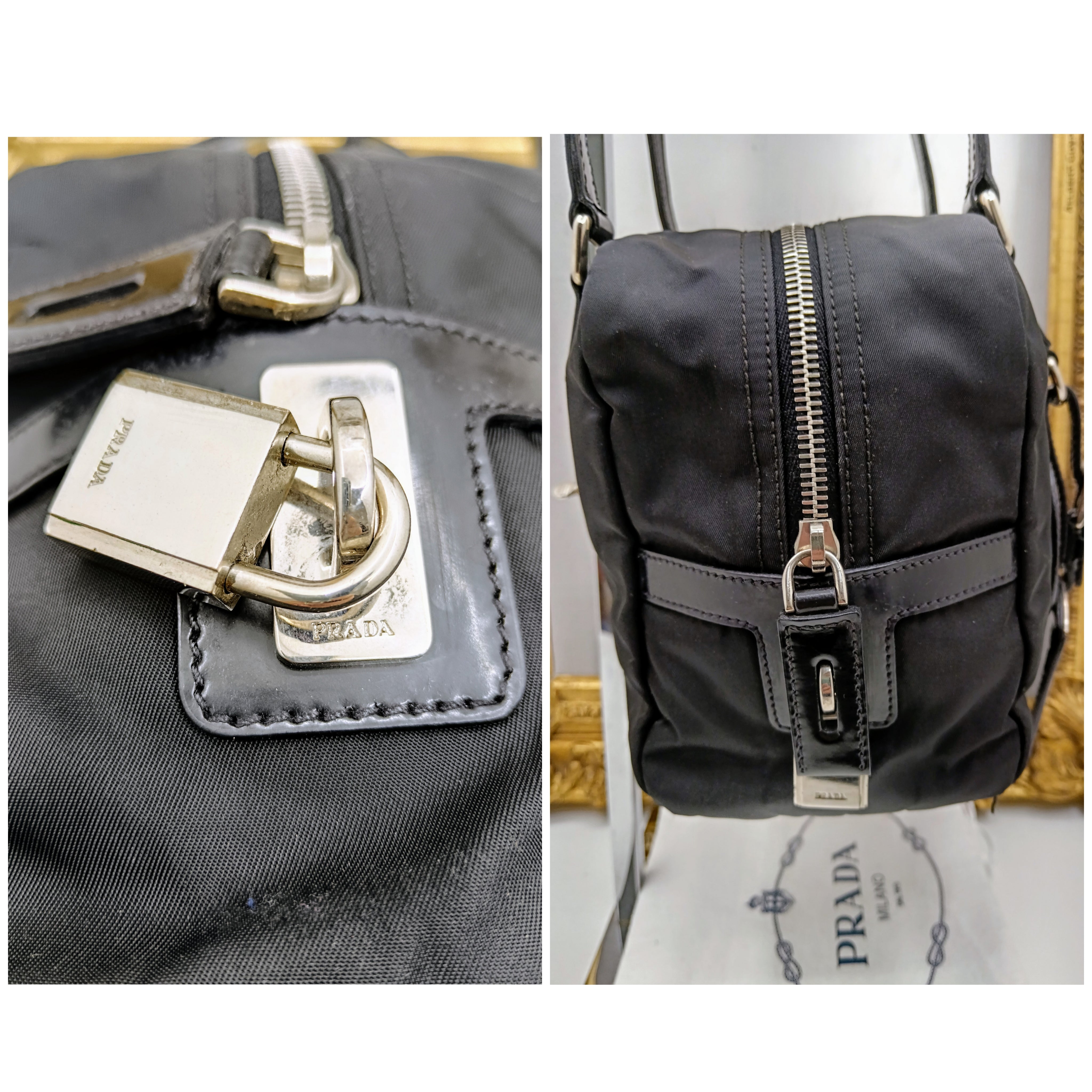 Prada - Bauletto Grande Logo Jacquard in Nylon e Vernice