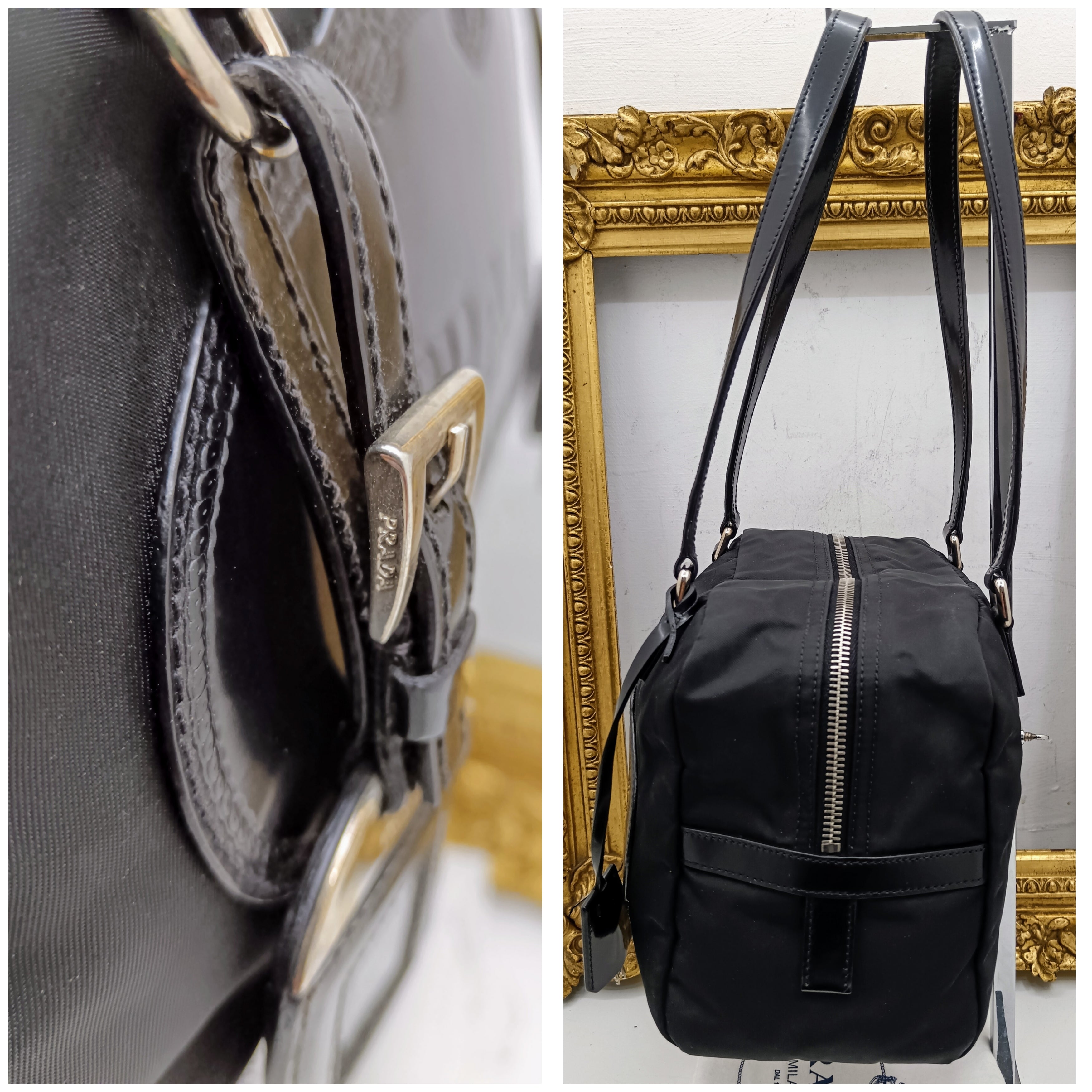 Prada - Bauletto Grande Logo Jacquard in Nylon e Vernice