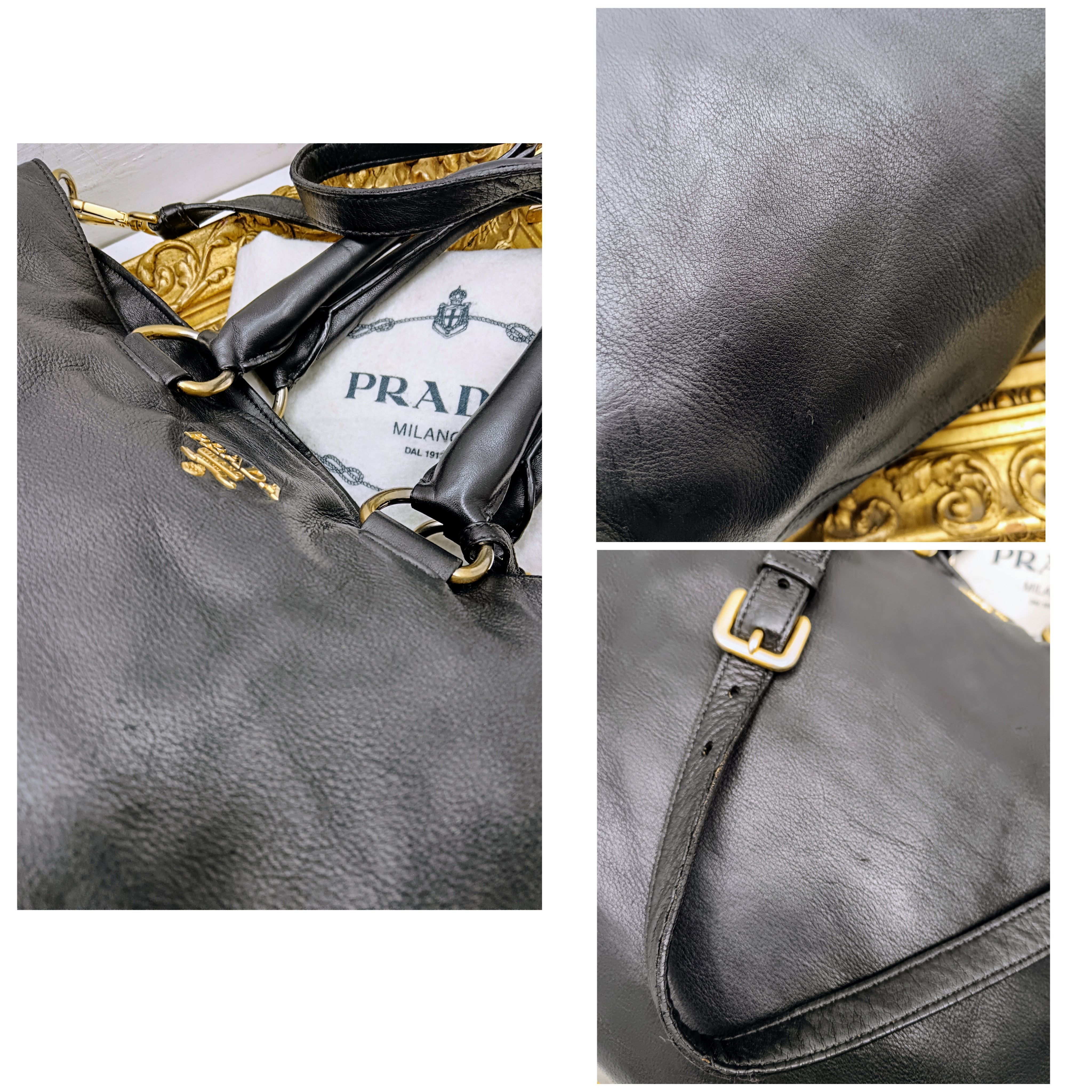 Prada – Borsa Shopper Lettering a Spalla in Pelle Nera con tracolla