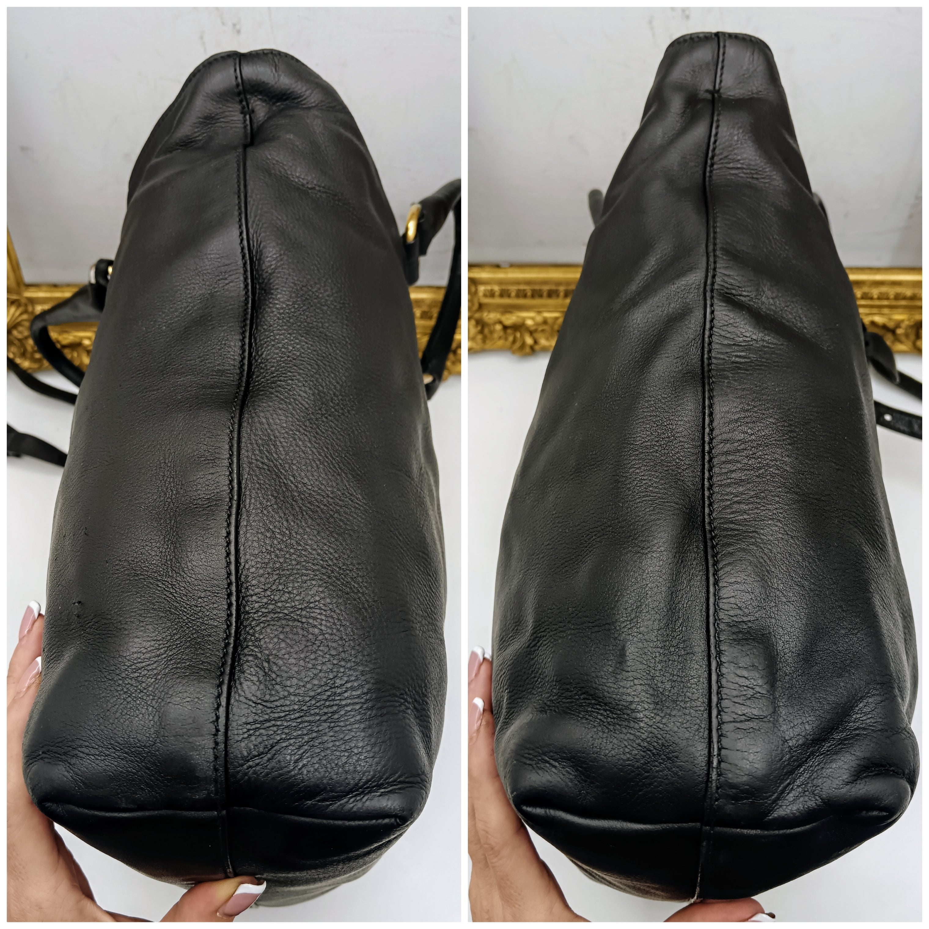 Prada – Borsa Shopper Lettering a Spalla in Pelle Nera con tracolla