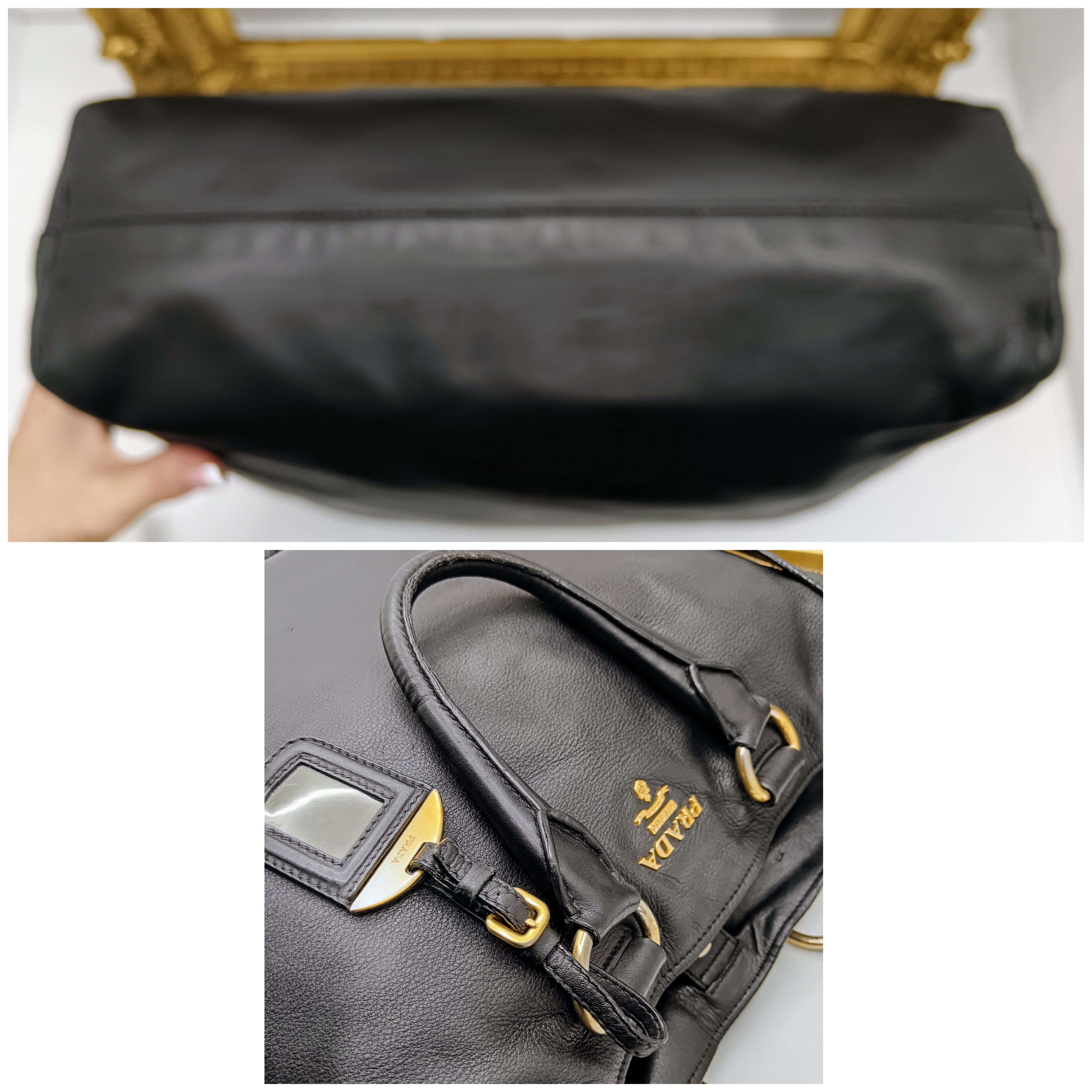 Prada – Borsa Shopper Lettering a Spalla in Pelle Nera con tracolla
