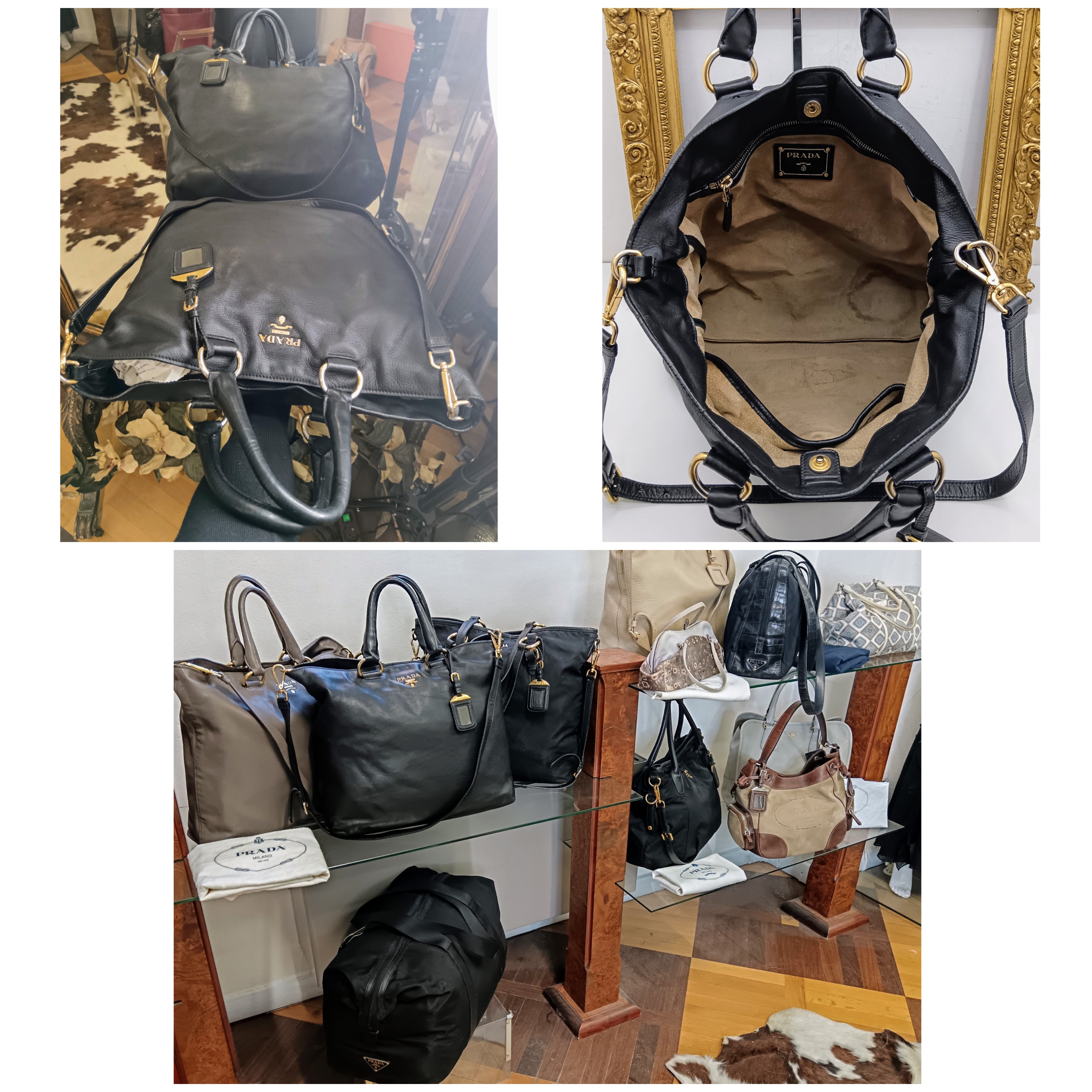 Prada – Borsa Shopper Lettering a Spalla in Pelle Nera con tracolla