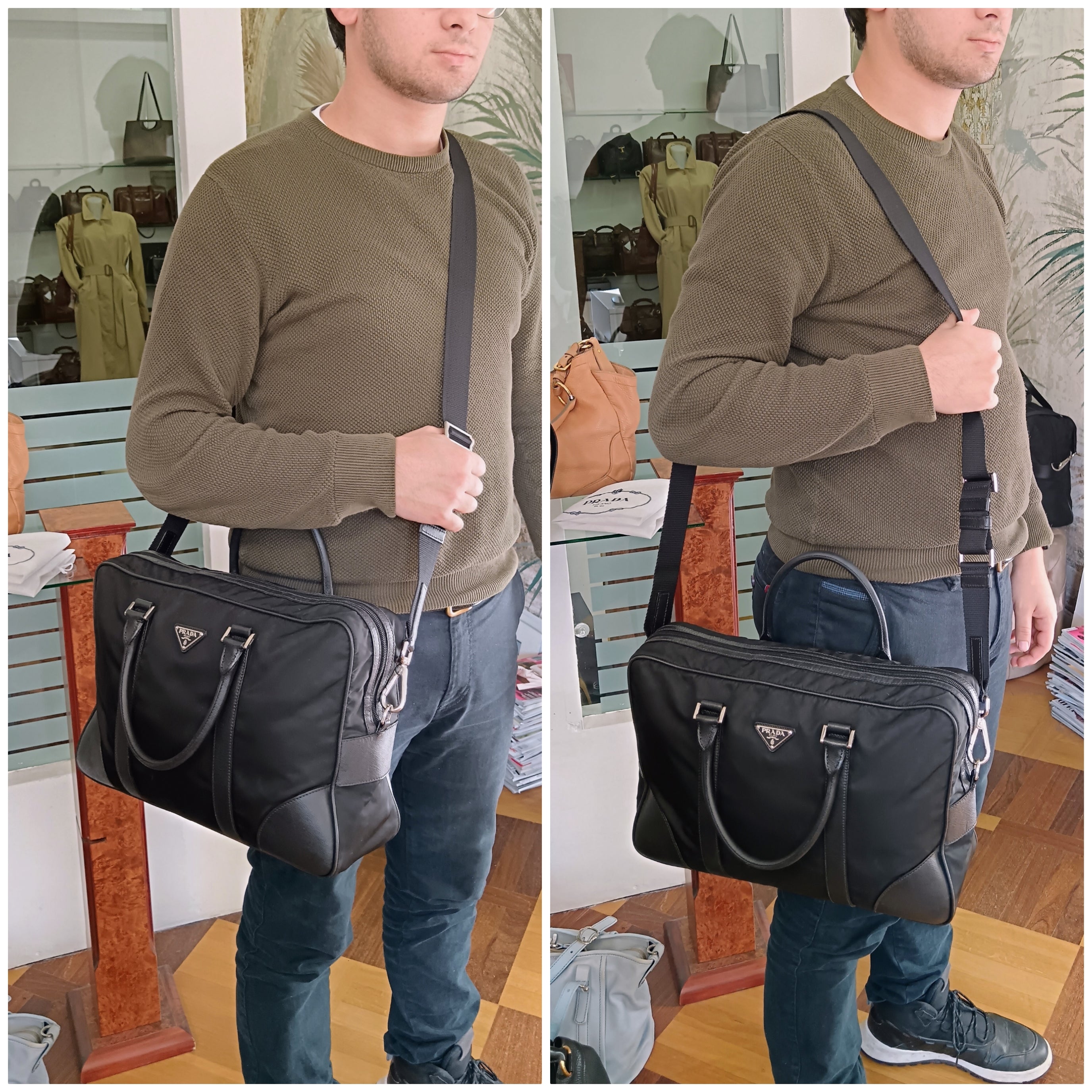 Prada - Cartella Valigetta Unisex in Re-Nylon e Pelle Saffiano Nera Full Set