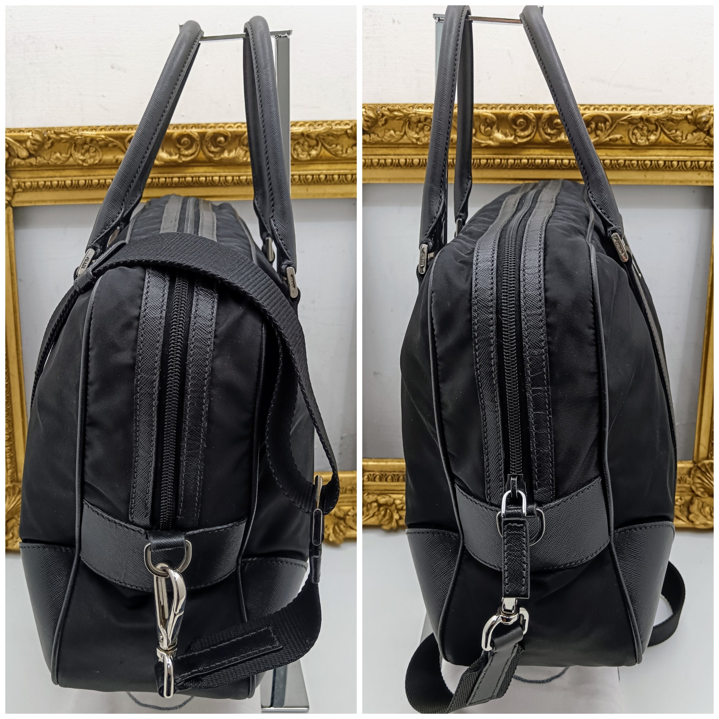 Prada - Cartella Valigetta Unisex in Re-Nylon e Pelle Saffiano Nera Full Set