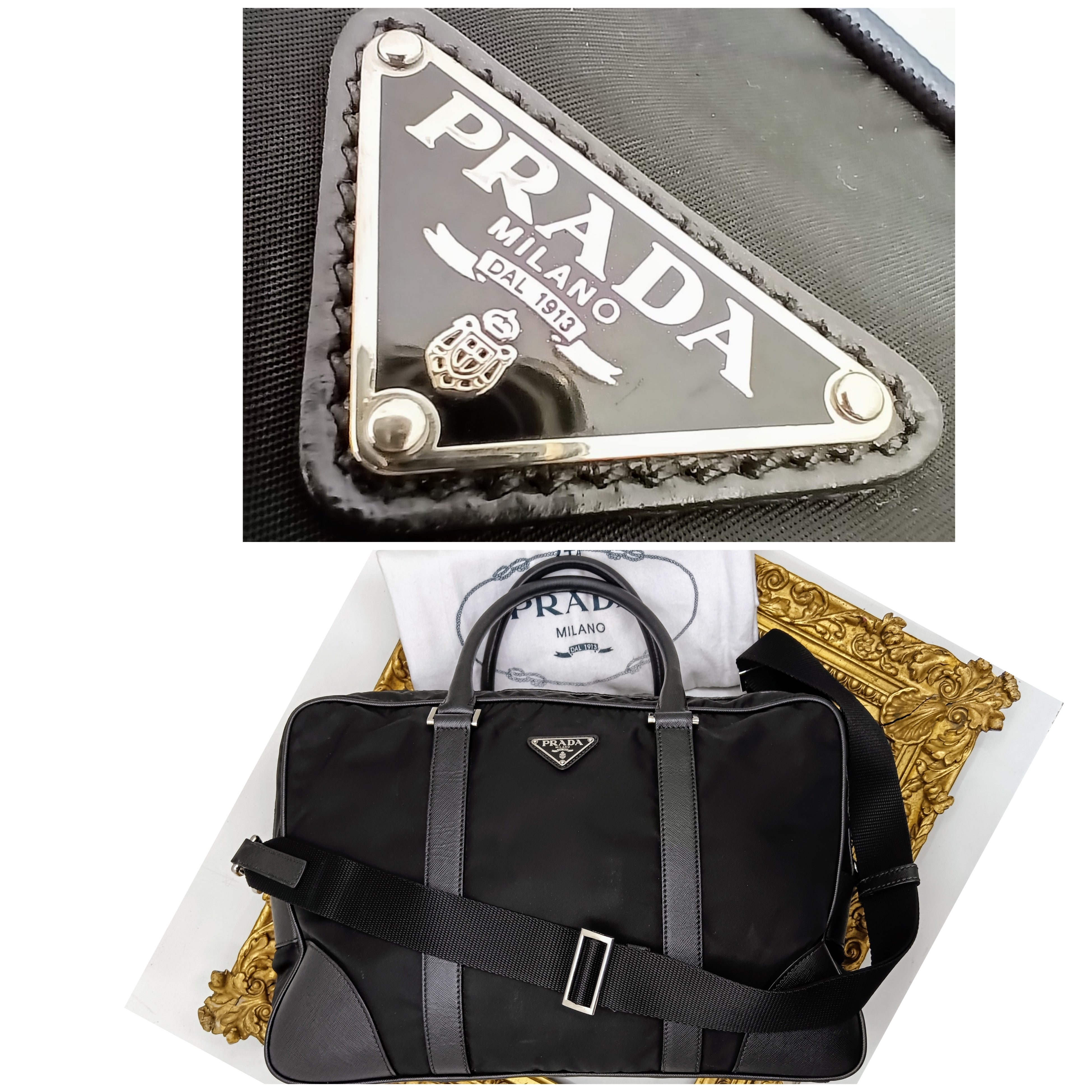 Prada - Cartella Valigetta Unisex in Re-Nylon e Pelle Saffiano Nera Full Set