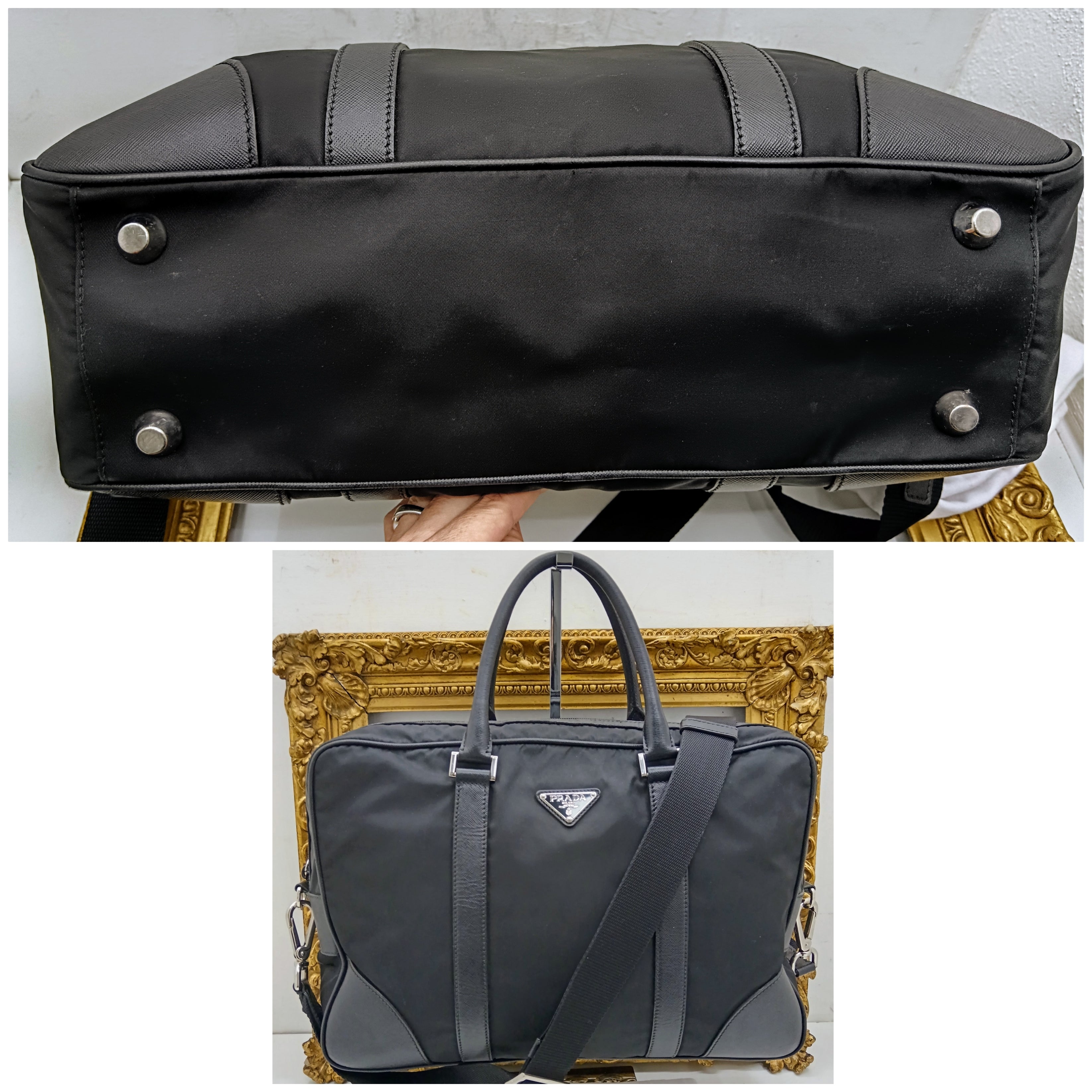 Prada - Cartella Valigetta Unisex in Re-Nylon e Pelle Saffiano Nera Full Set