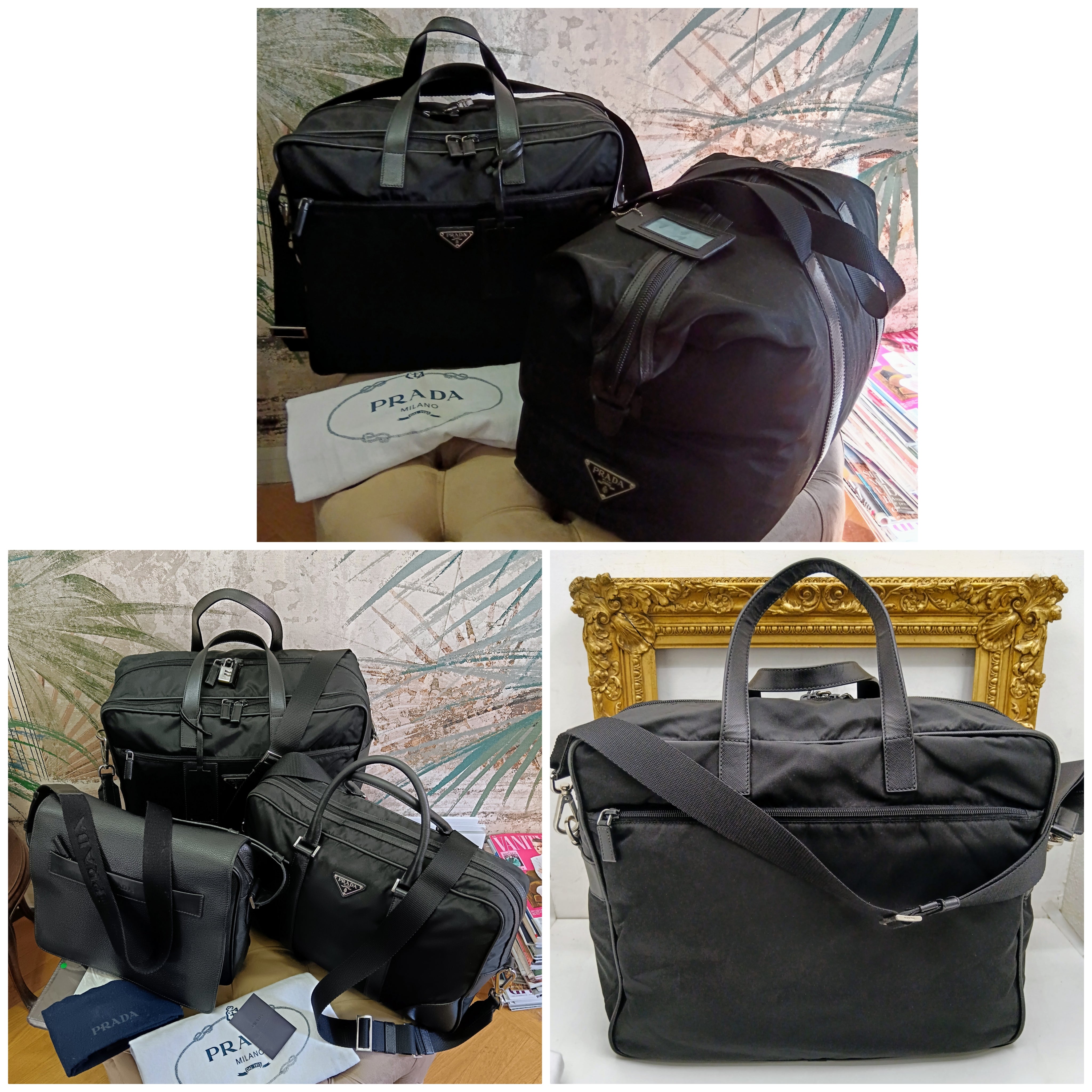 Prada – Cartella Avietta Pilotina Re-Nylon e Pelle Saffiano Nera