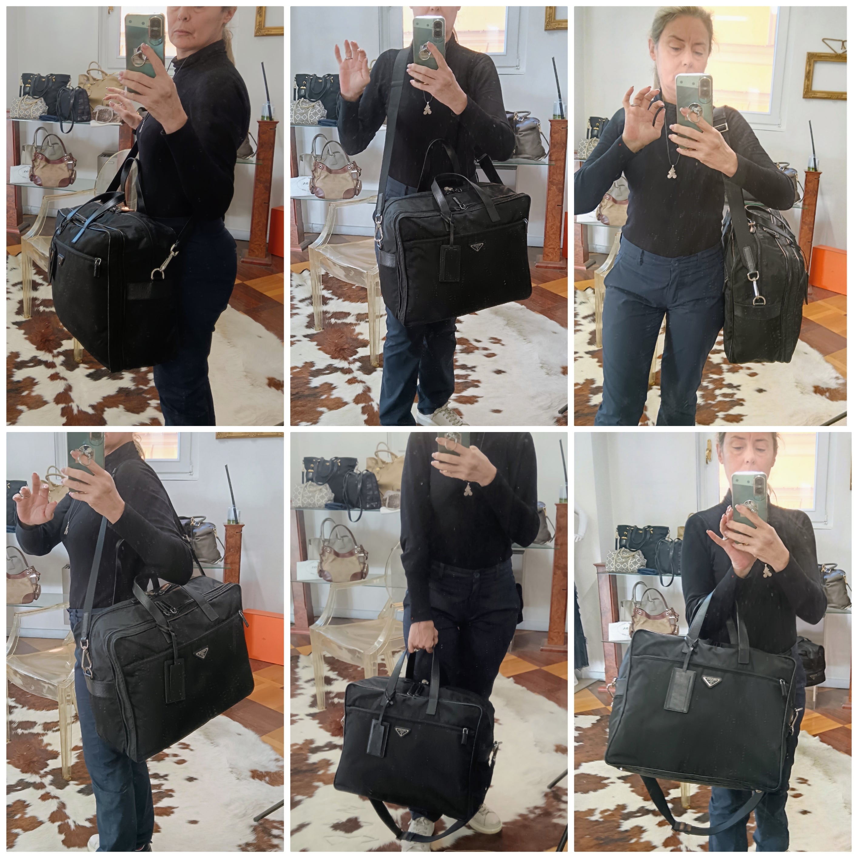 Prada – Cartella Avietta Pilotina Re-Nylon e Pelle Saffiano Nera