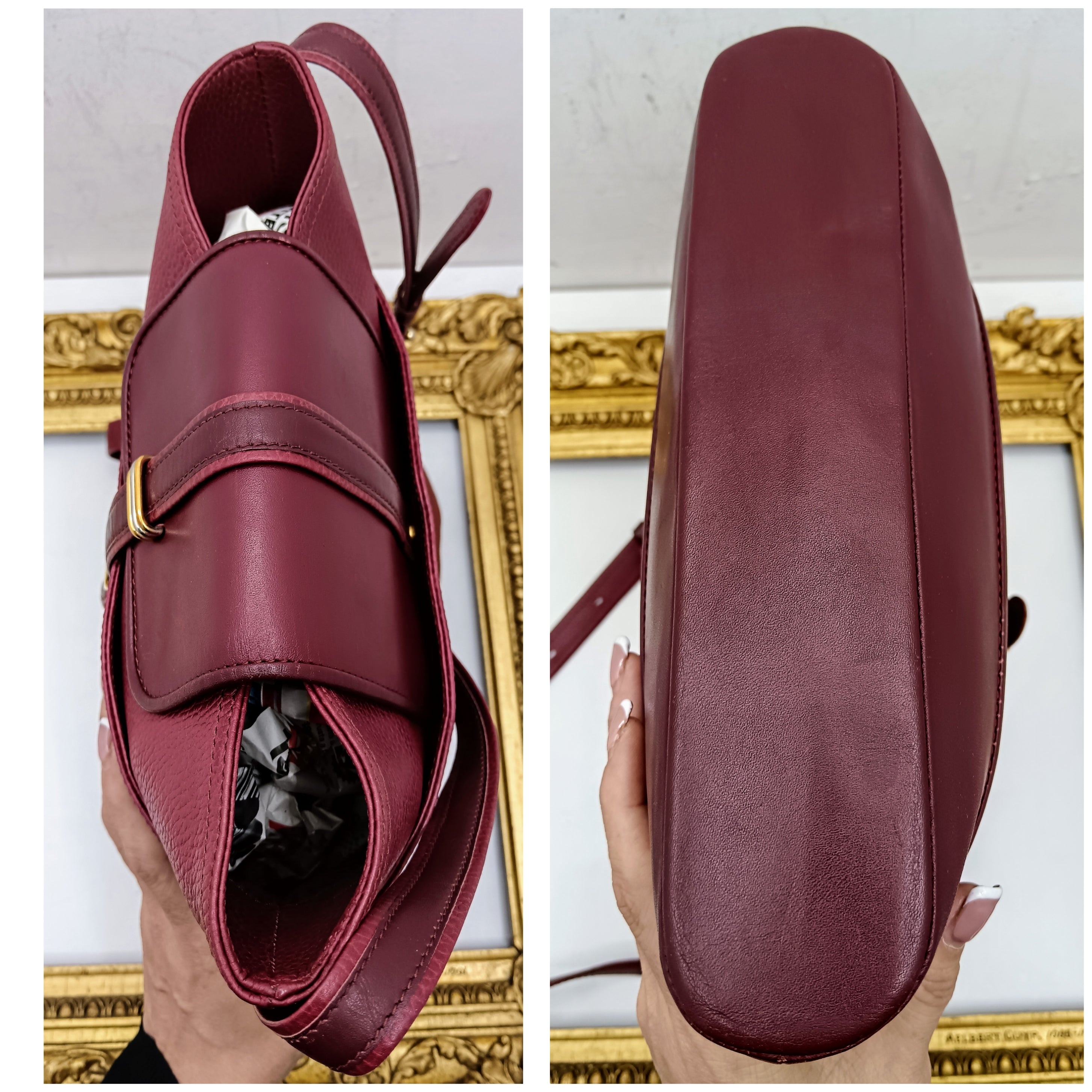 Cartier – Secchiello ovale in pelle bicolore Bordeaux, vintage