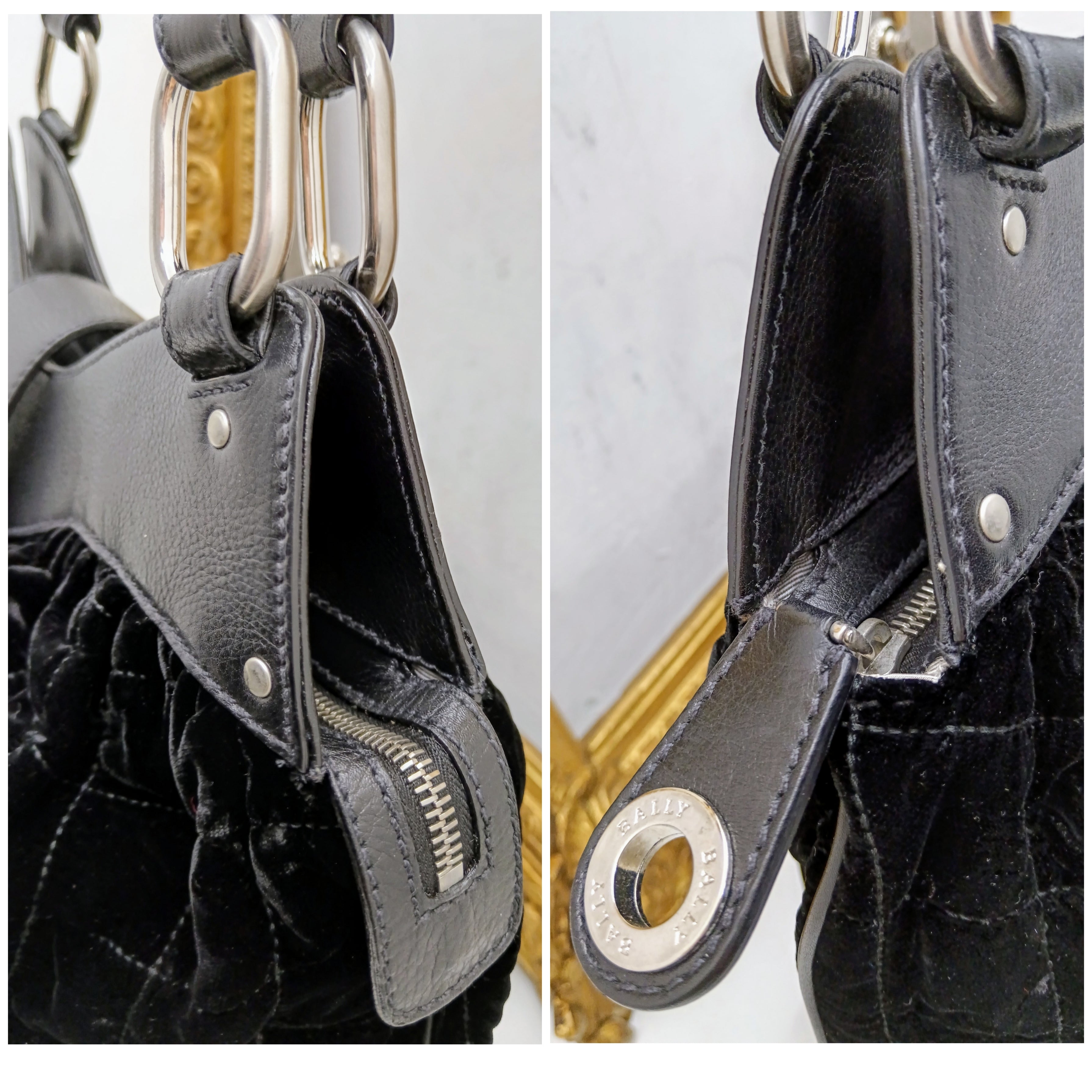 Bally – Borsa a Spalla in Pelle e Velluto Nero Pregiato