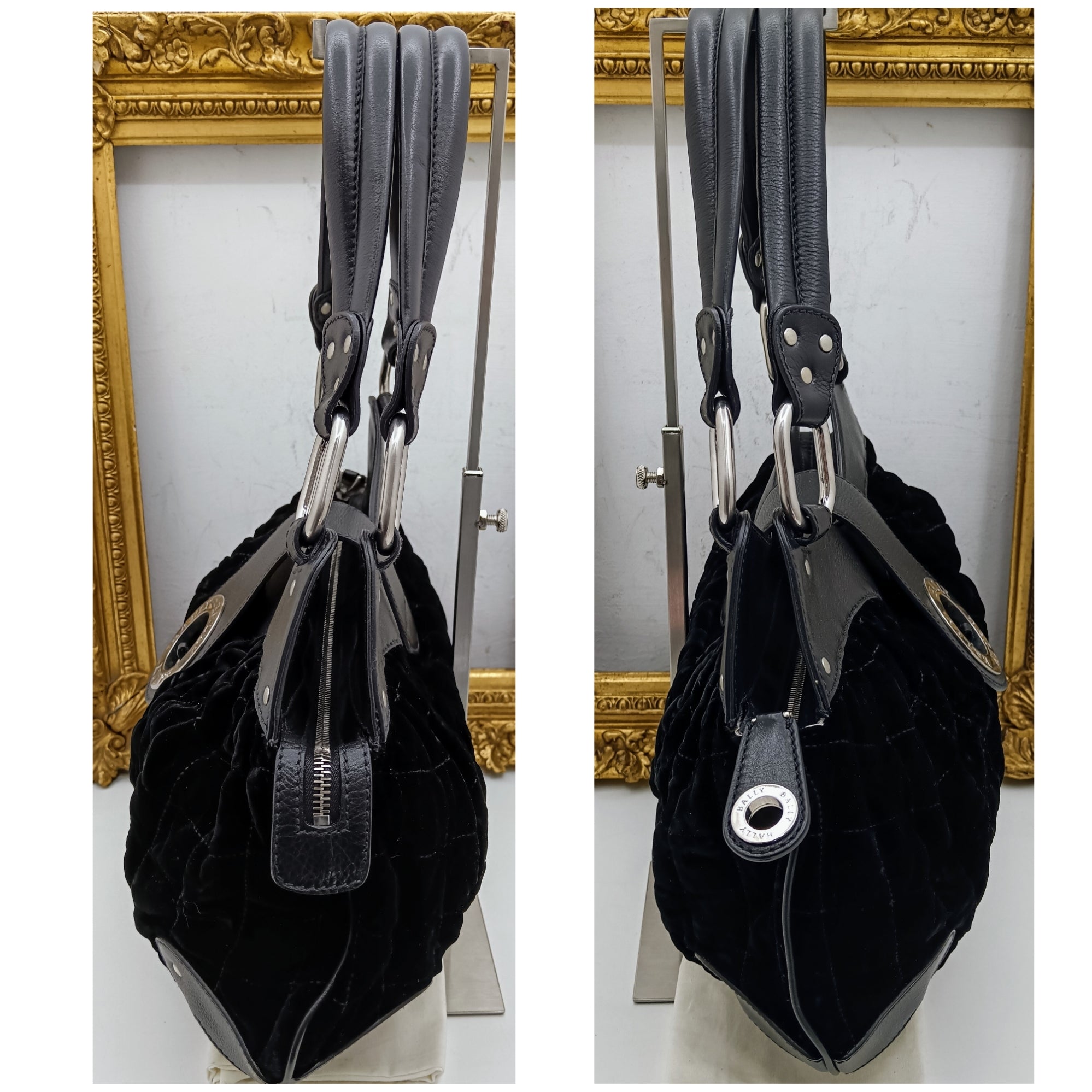 Bally – Borsa a Spalla in Pelle e Velluto Nero Pregiato