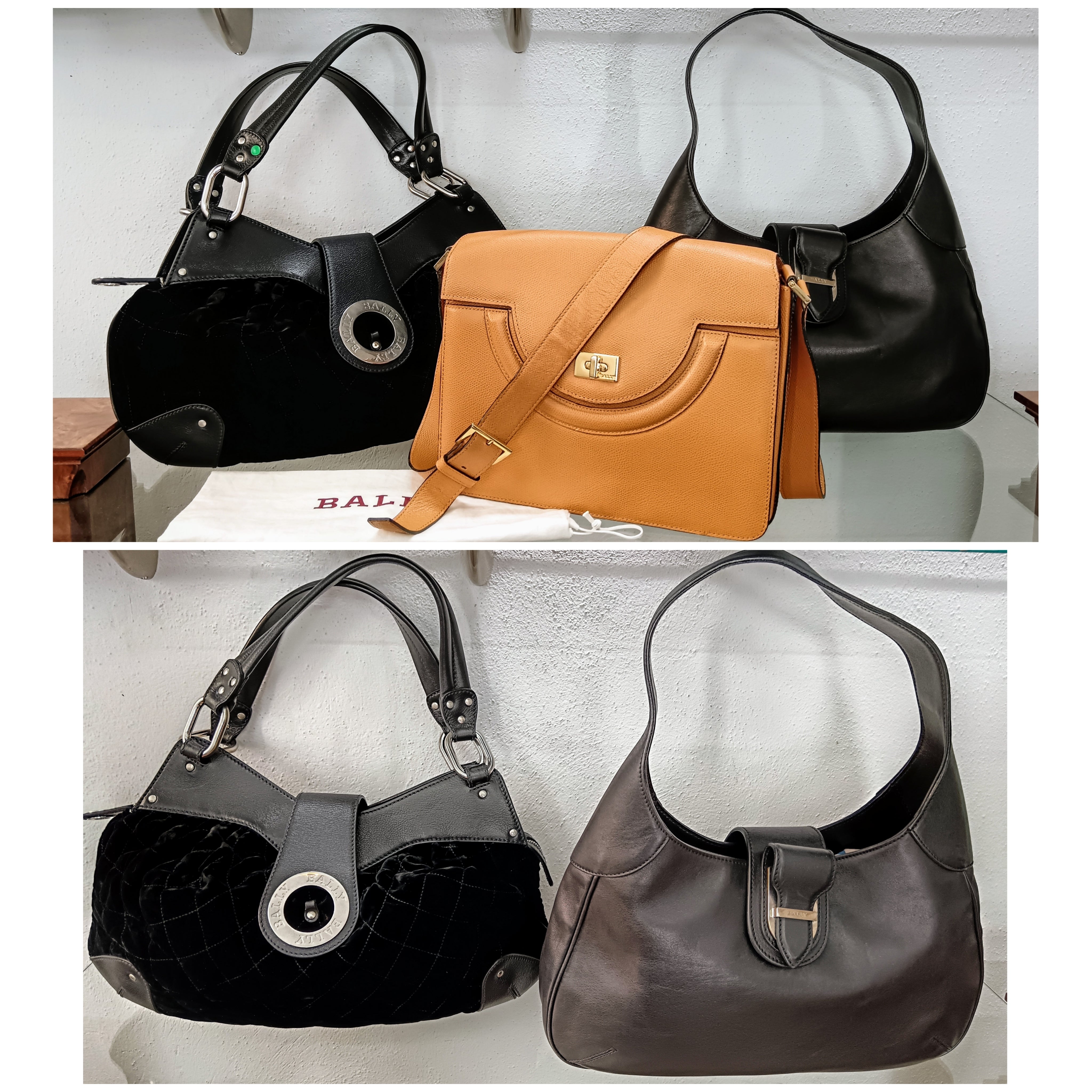 Bally – Borsa a Spalla in Pelle e Velluto Nero Pregiato
