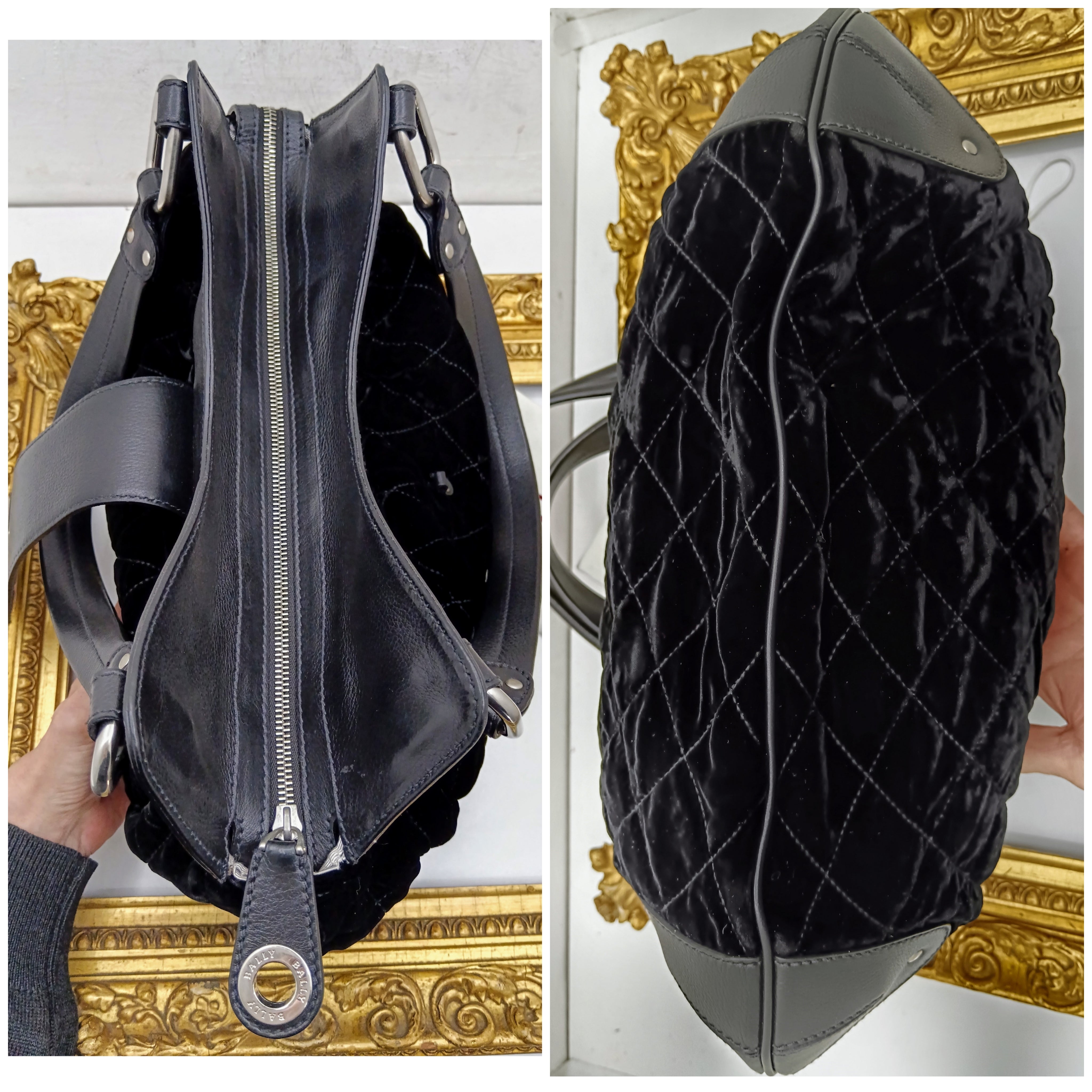Bally – Borsa a Spalla in Pelle e Velluto Nero Pregiato