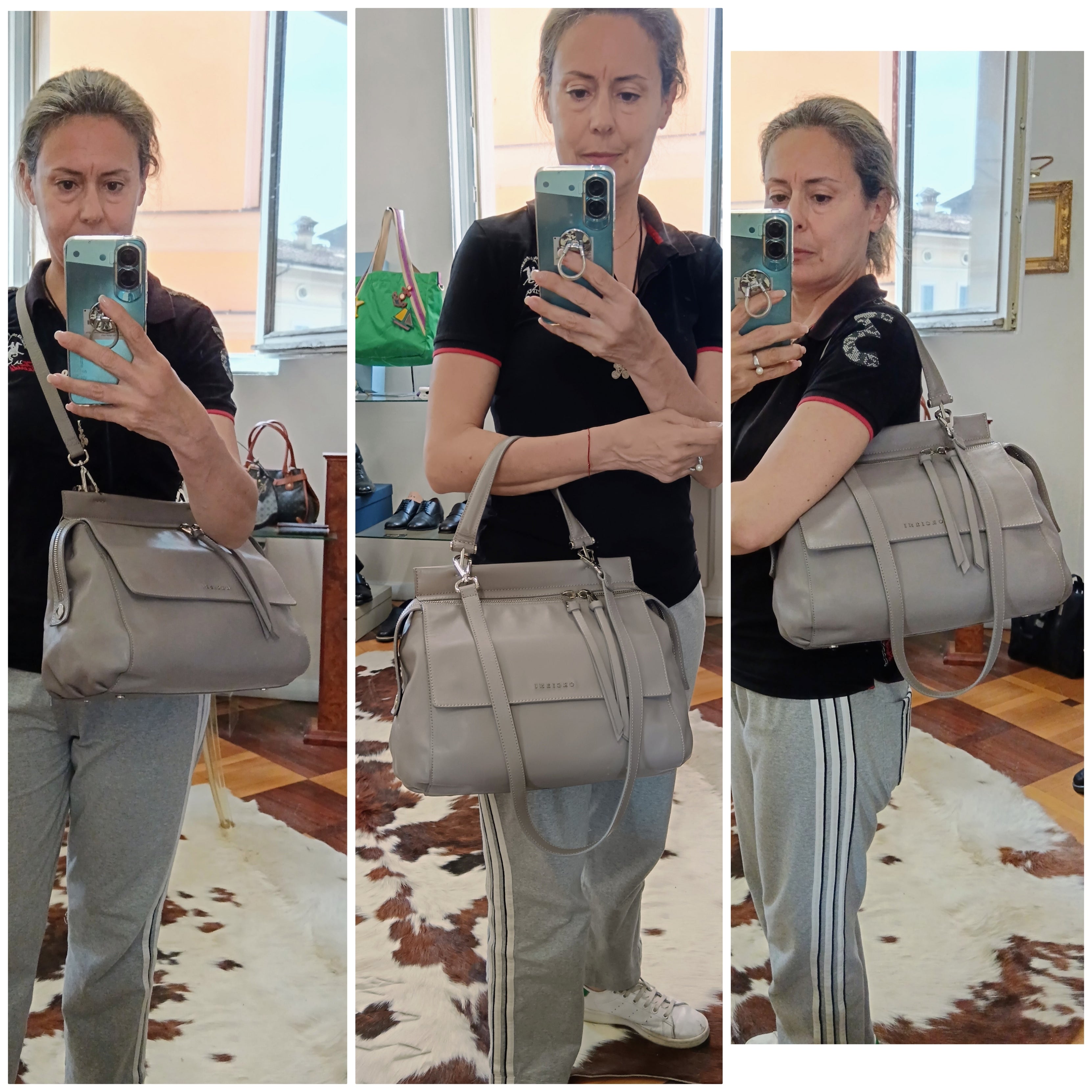Orciani – Borsa “Sveva Notturno” media in pelle grigio perla