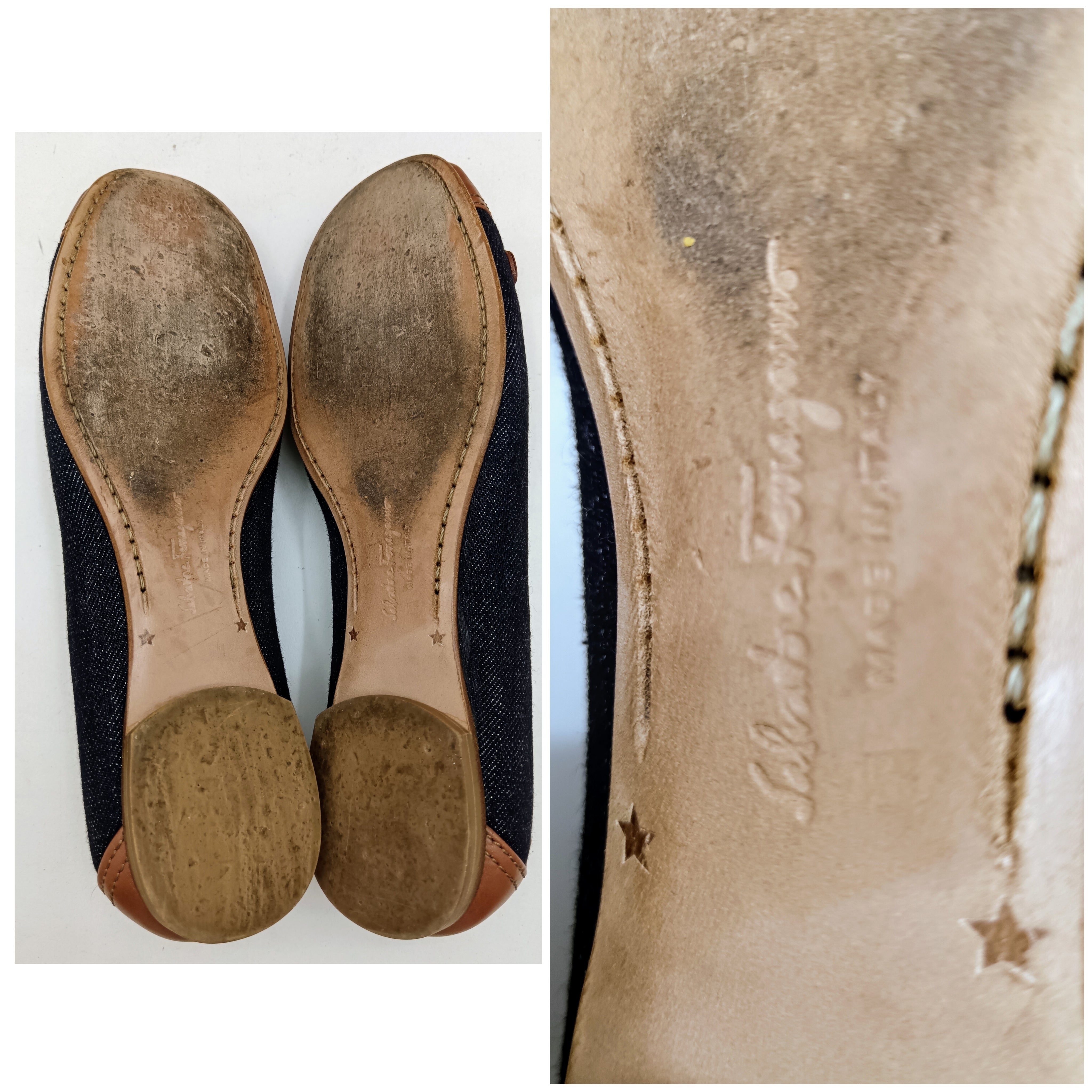 Salvatore Ferragamo – Ballerine Big Logo in Denim e Pelle Cognac – Full Set