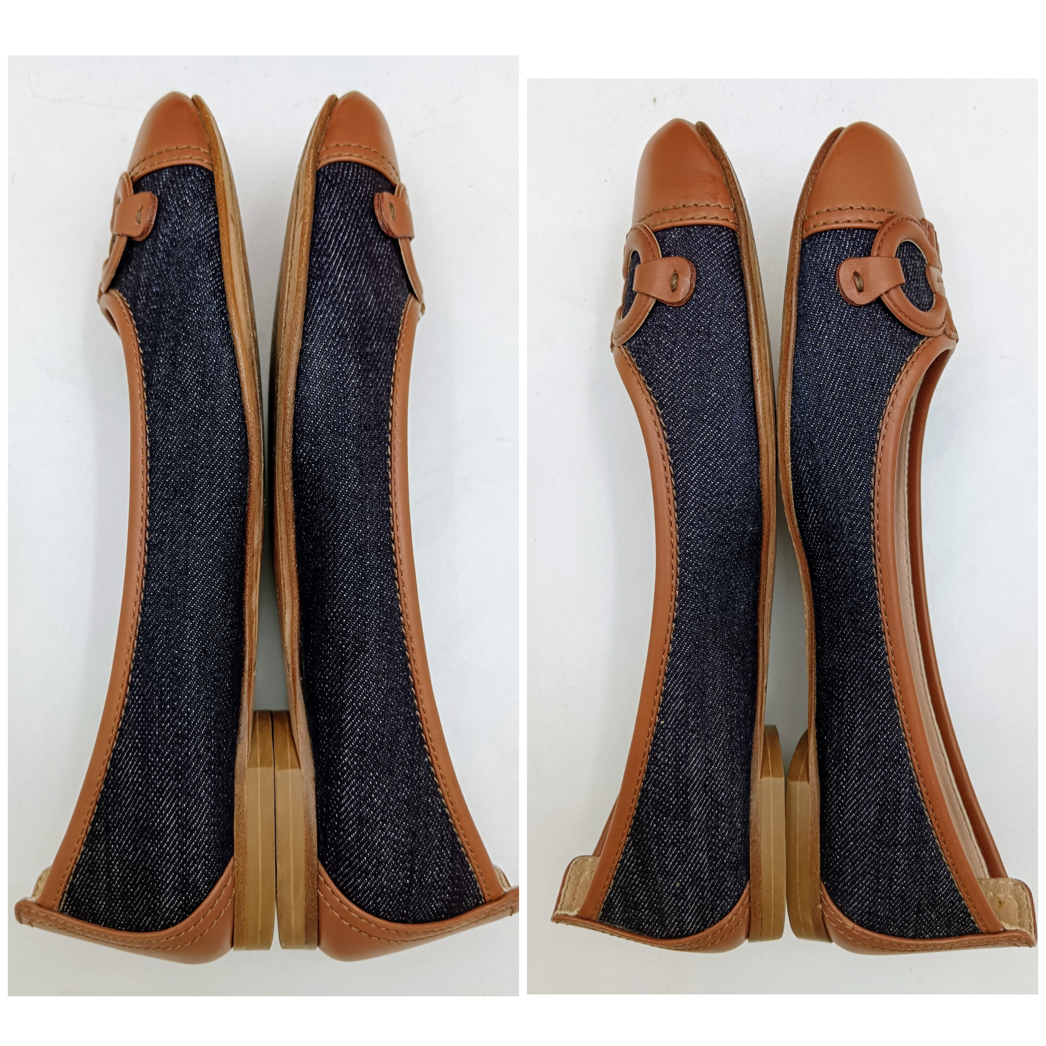Salvatore Ferragamo – Ballerine Big Logo in Denim e Pelle Cognac – Full Set