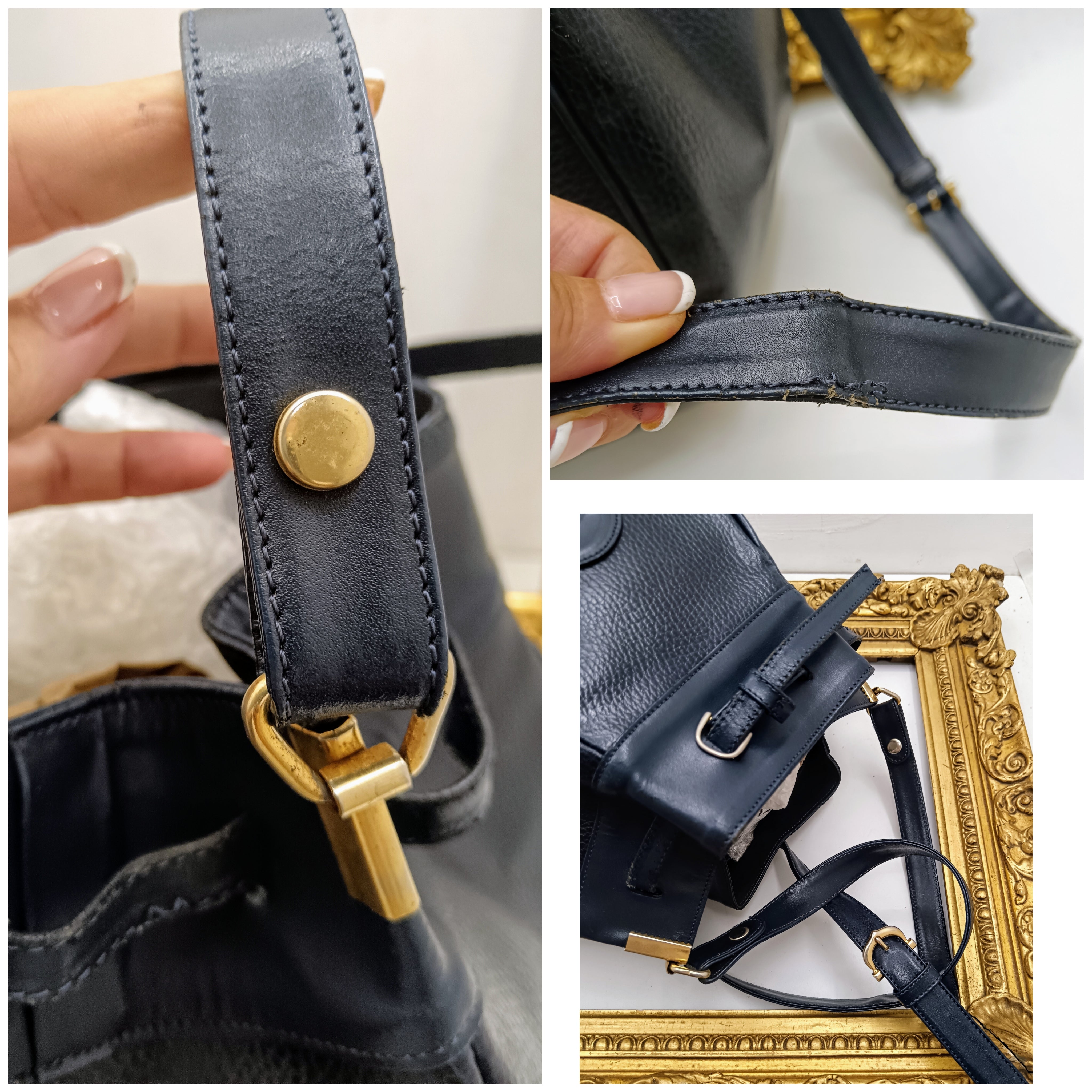 Cartier – Borsa a Secchiello Double-Face in Pelle Blu Vintage