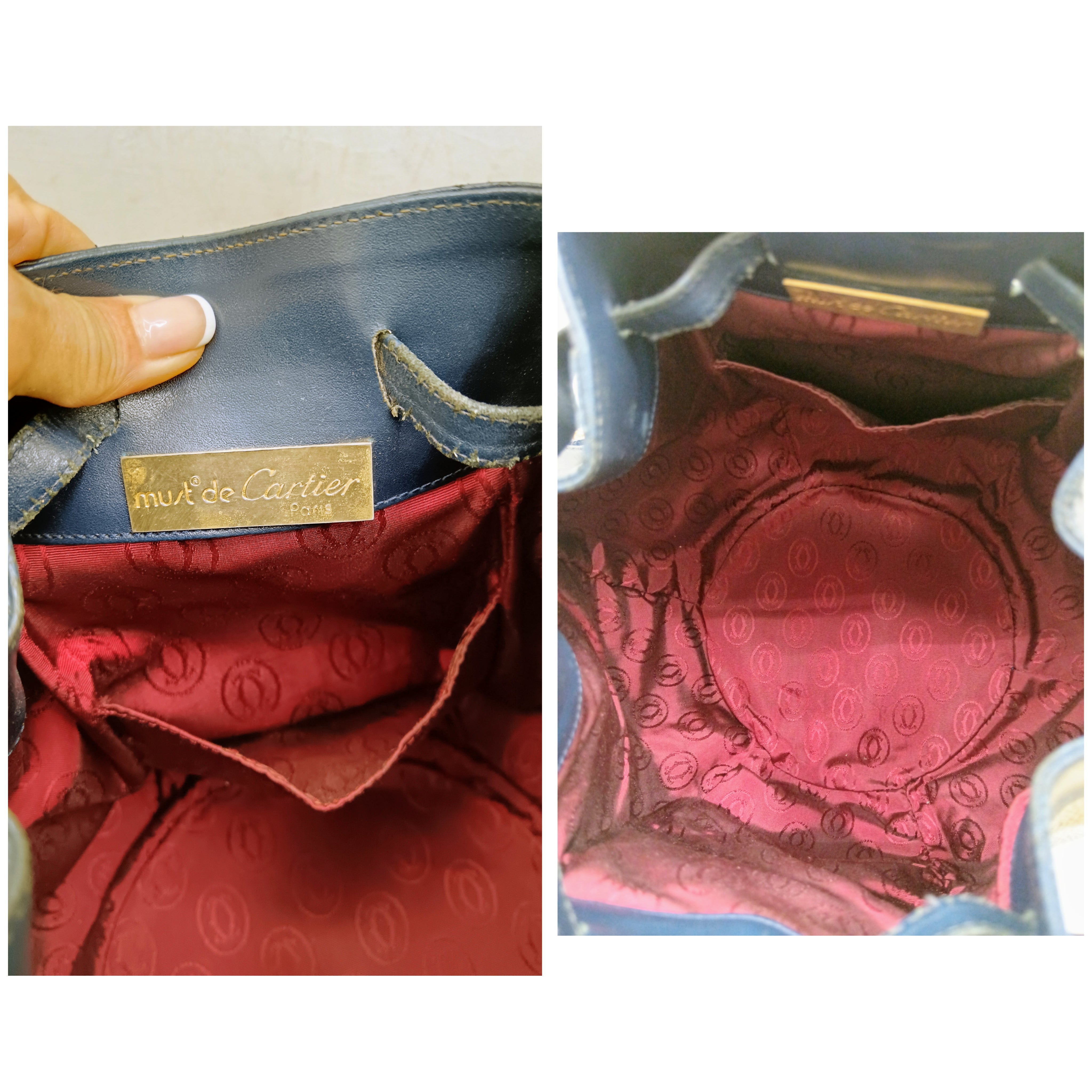 Cartier – Borsa a Secchiello Double-Face in Pelle Blu Vintage