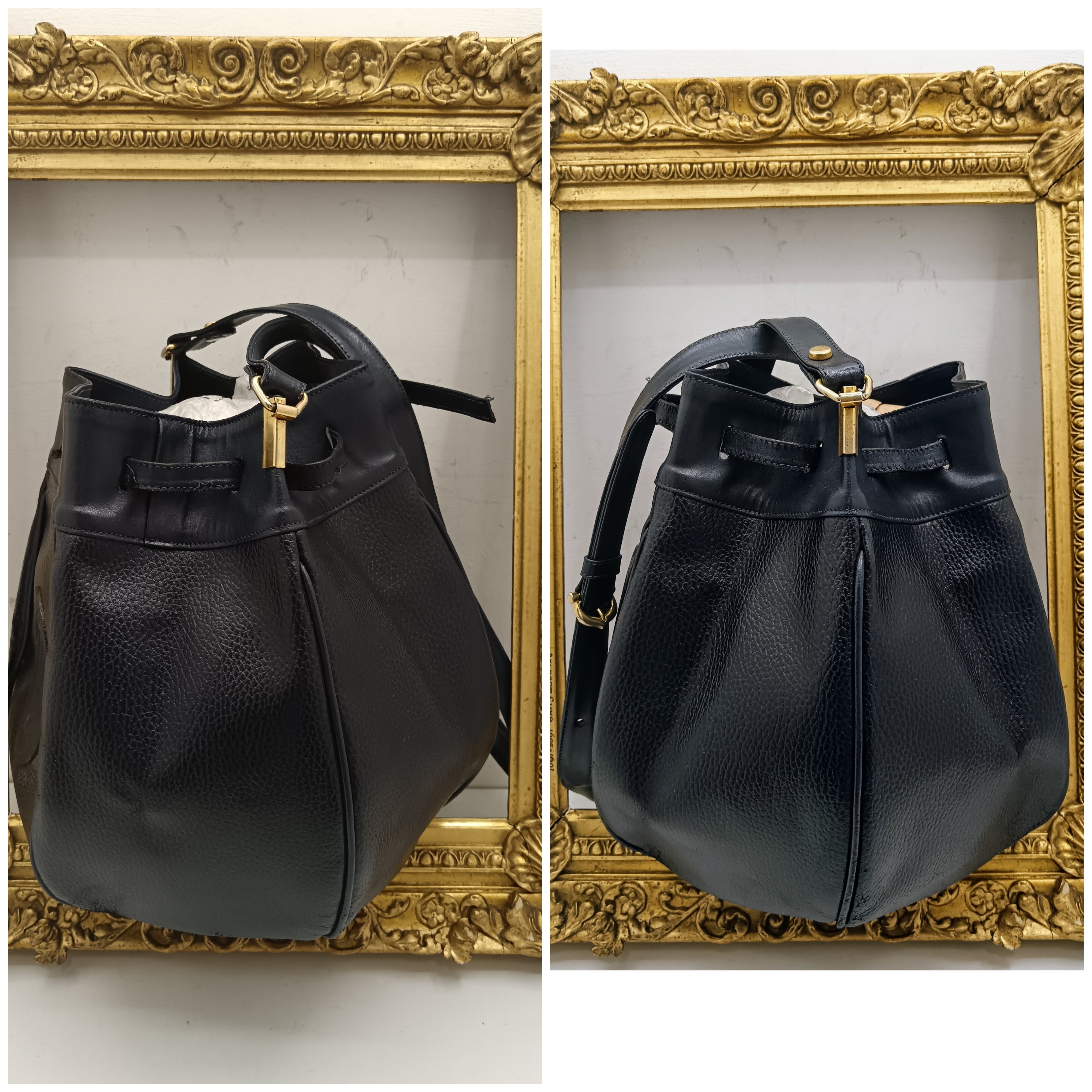 Cartier – Borsa a Secchiello Double-Face in Pelle Blu Vintage