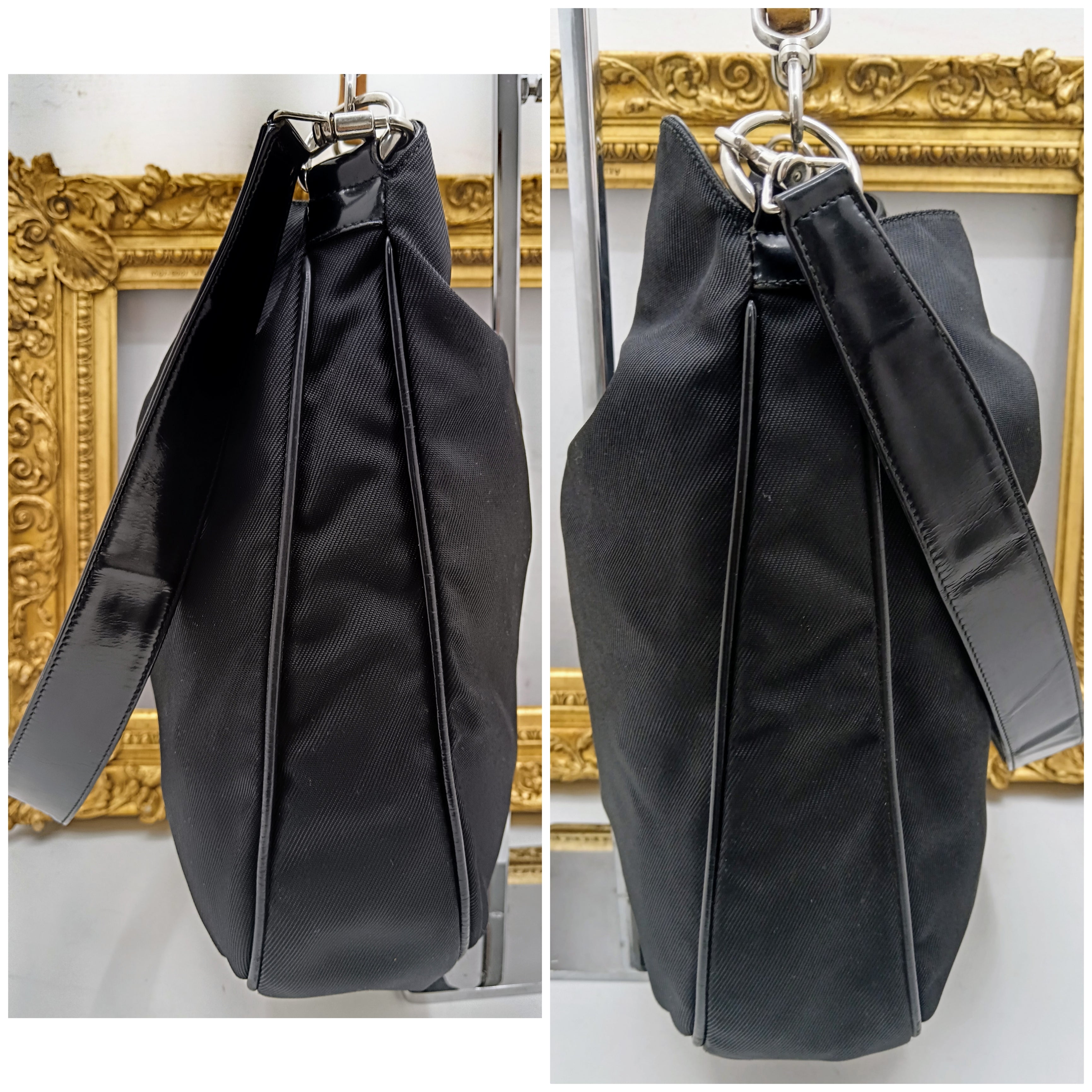 Gucci – Borsa a spalla Bamboo in tessuto e pelle nera Vintage