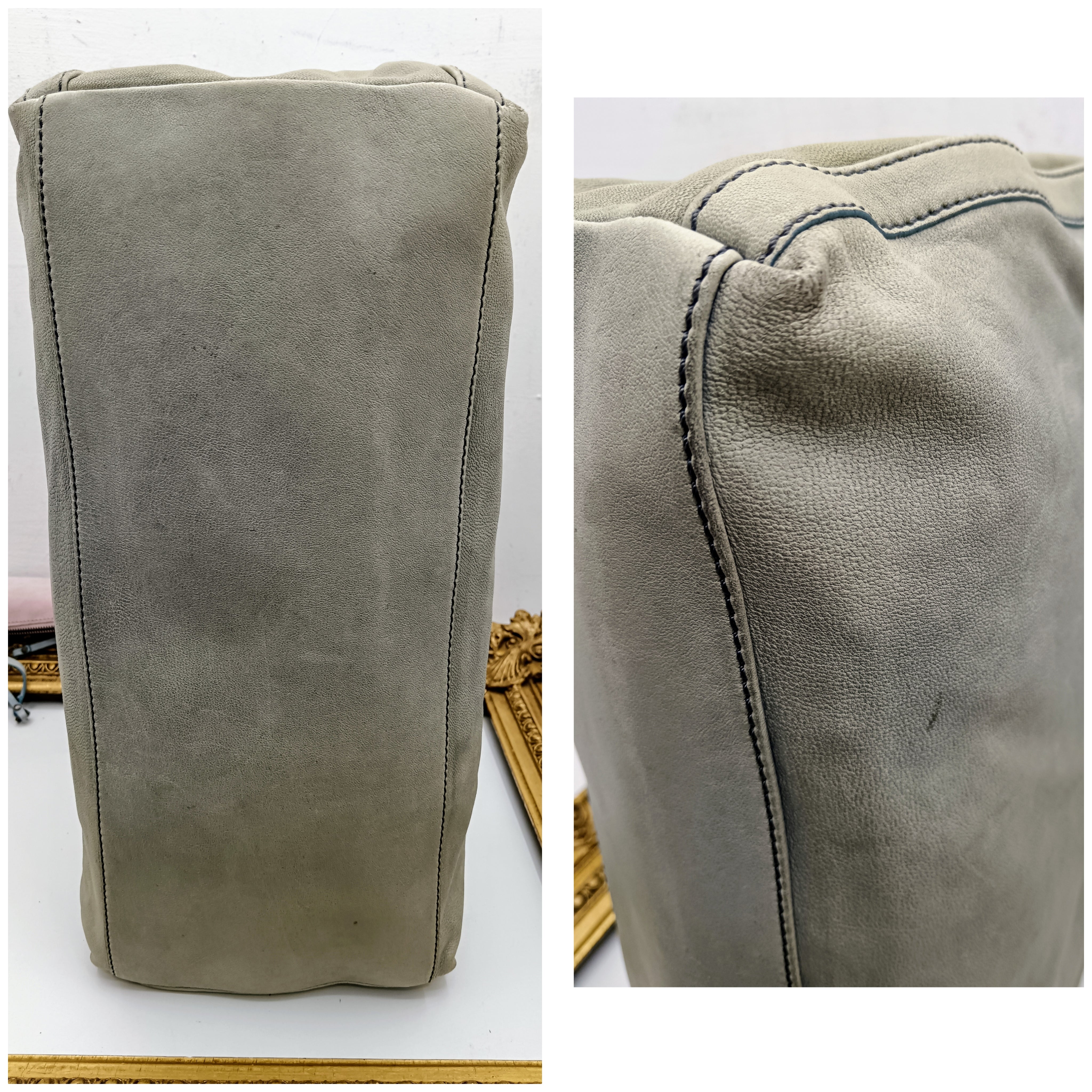 Zanellato – Postina Bag grande con 2 pochette in pelle nabuk azzurro vintage invecchiato