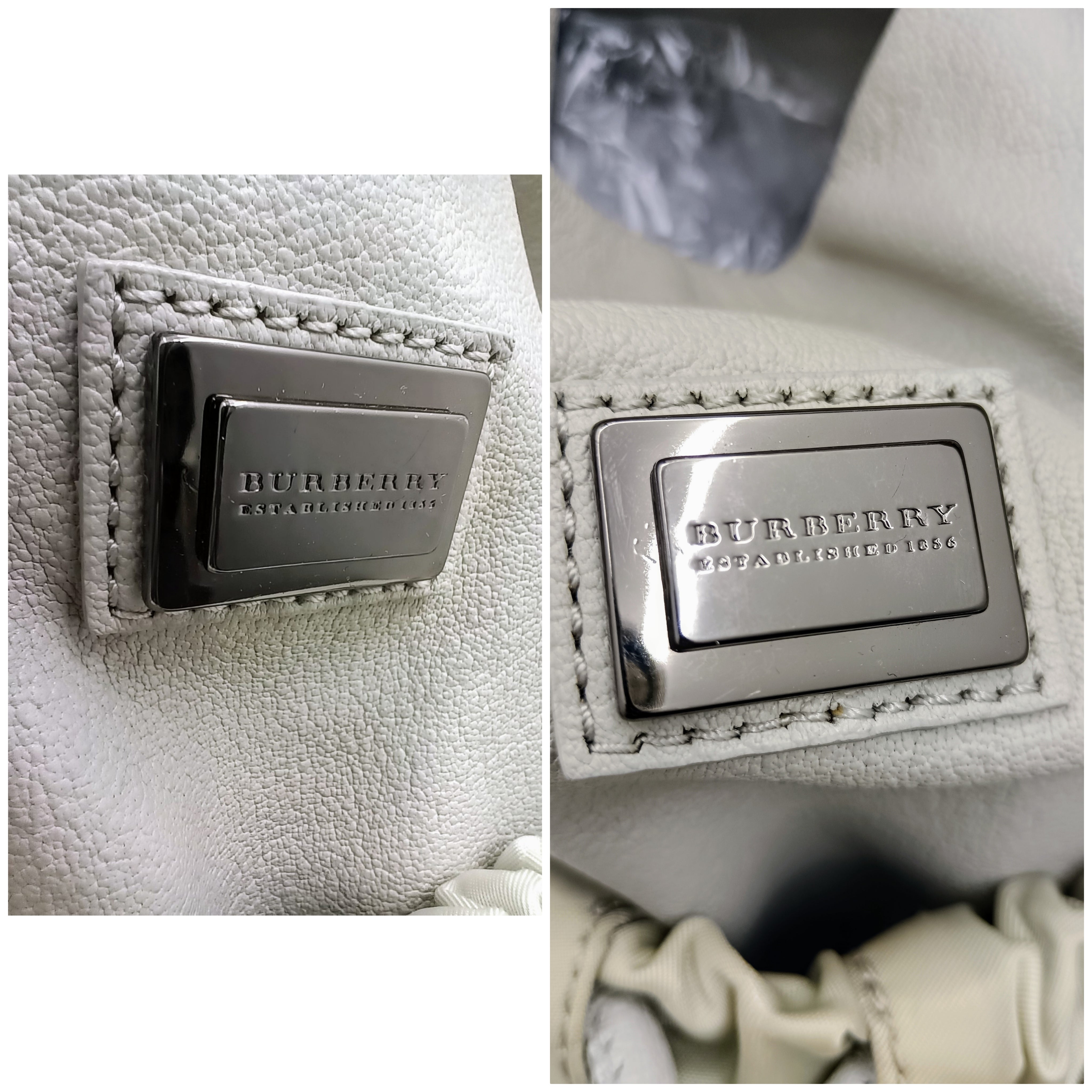 Burberry – Borsa secchiello a spalla in pelle e tessuto check grigio chiaro
