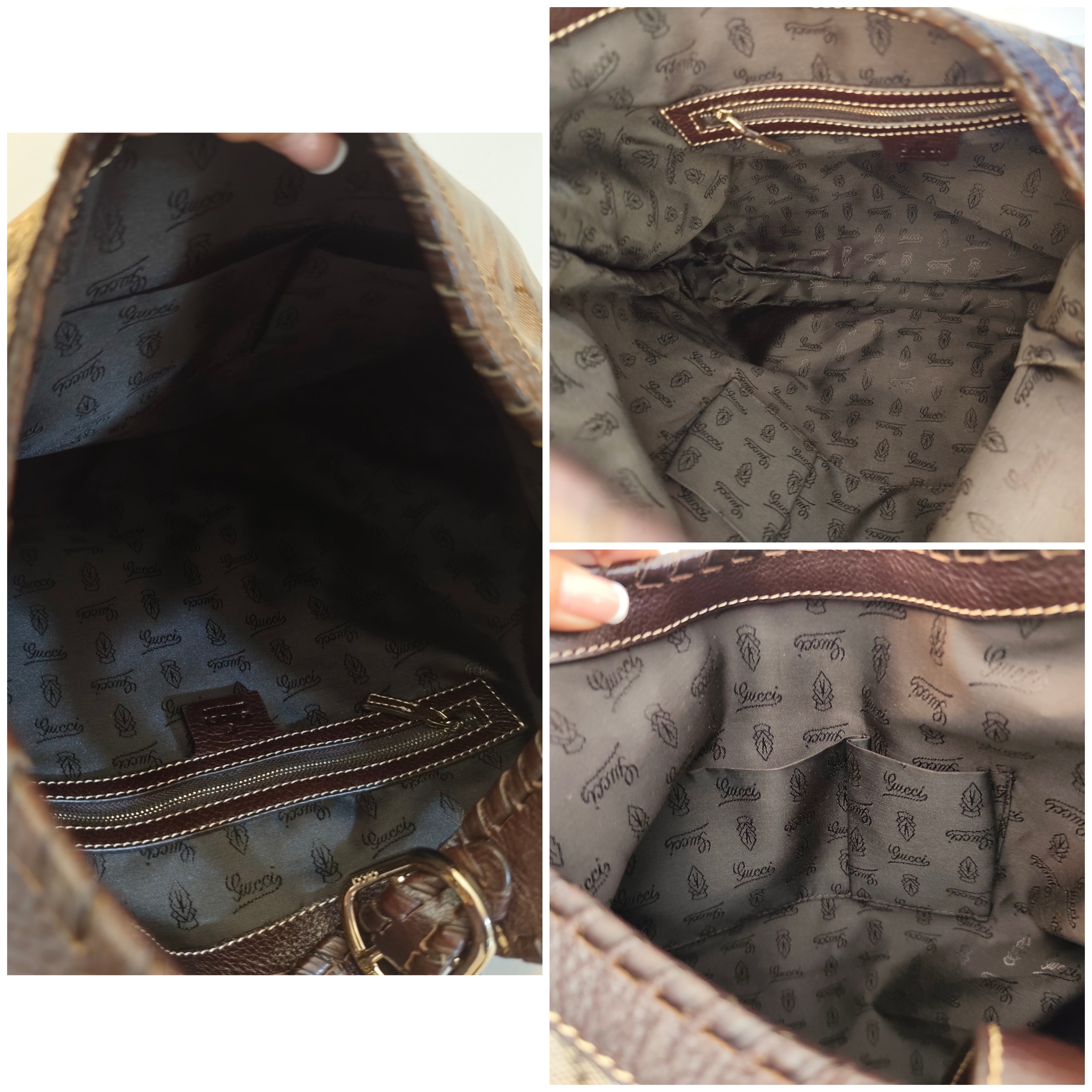 Gucci - Jackie Hobo Cristal in Canvas GG e Pelle Testa di Moro