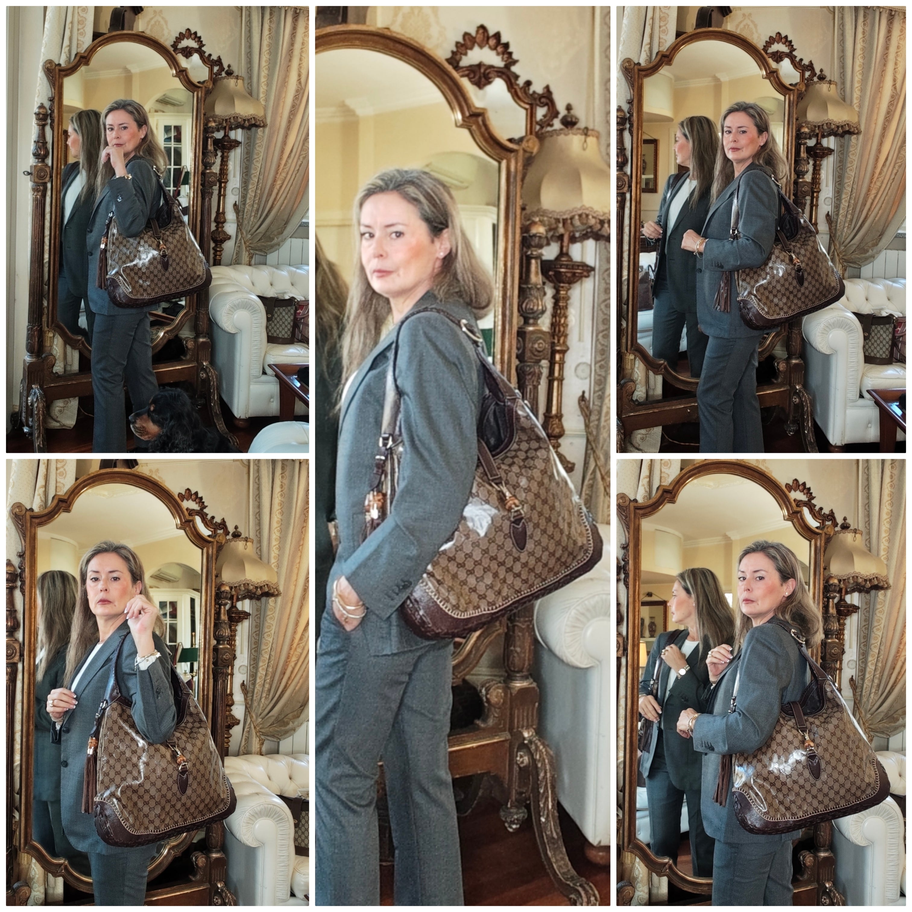 Gucci - Jackie Hobo Cristal in Canvas GG e Pelle Testa di Moro