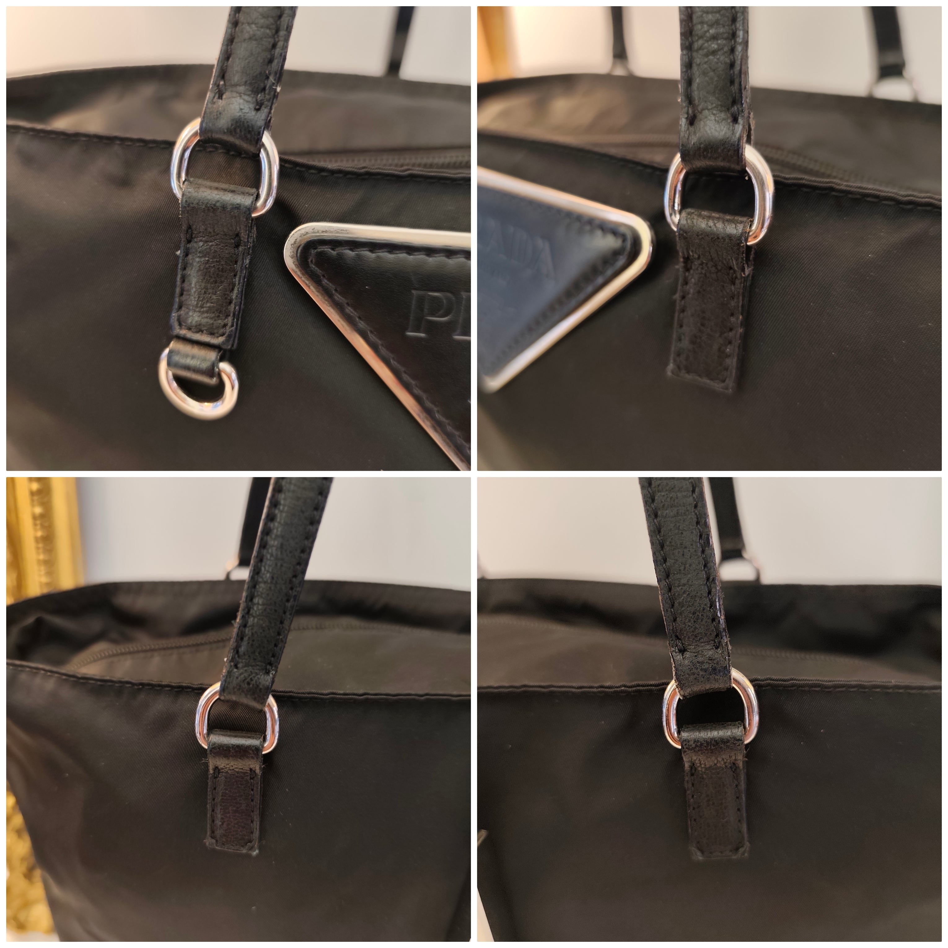 Prada - Tote Bag Re-Nylon Nero Logo Gigante in Pelle