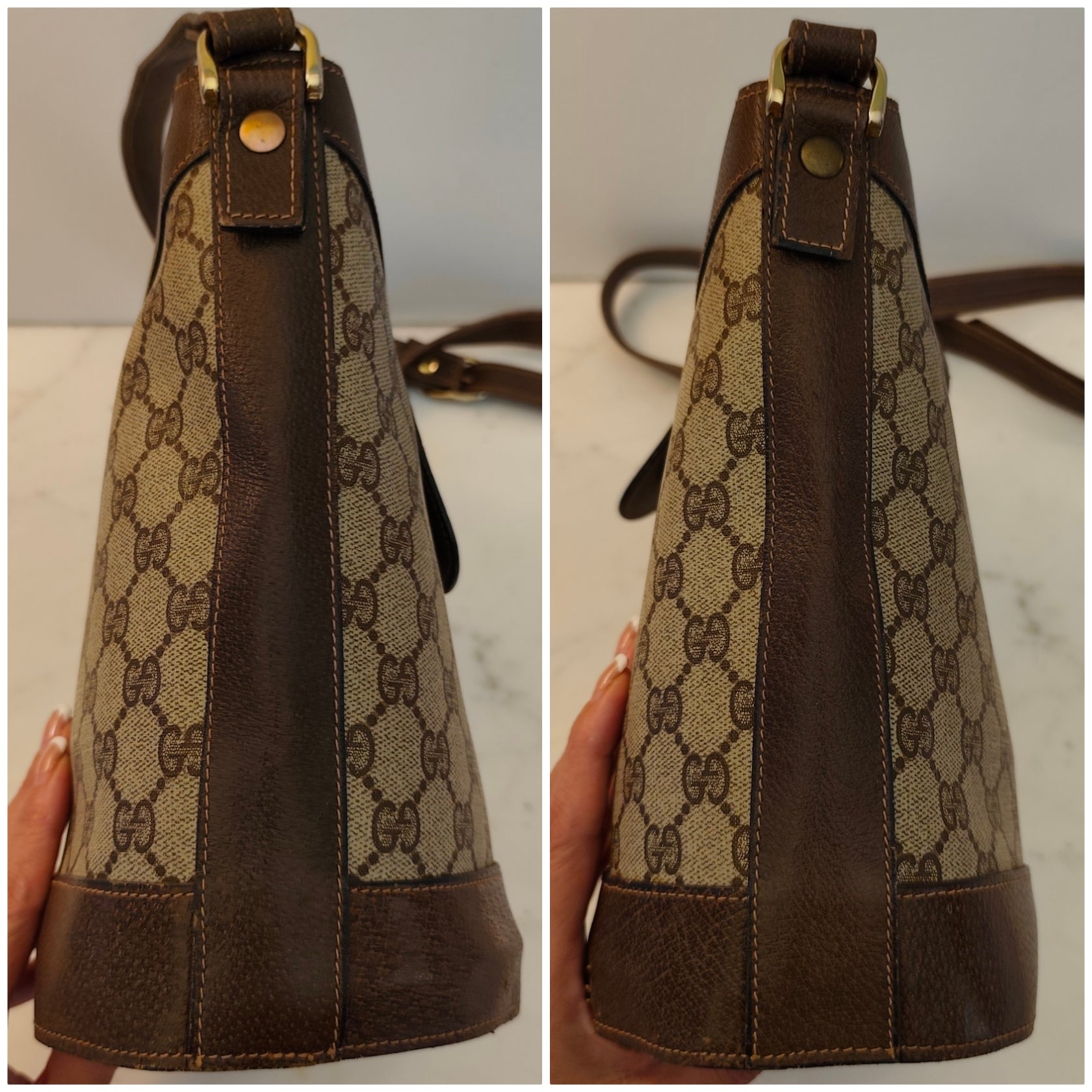 Gucci - Ophidia Secchiello Ovale in Canvas GG Beige e Pelle Vintage
