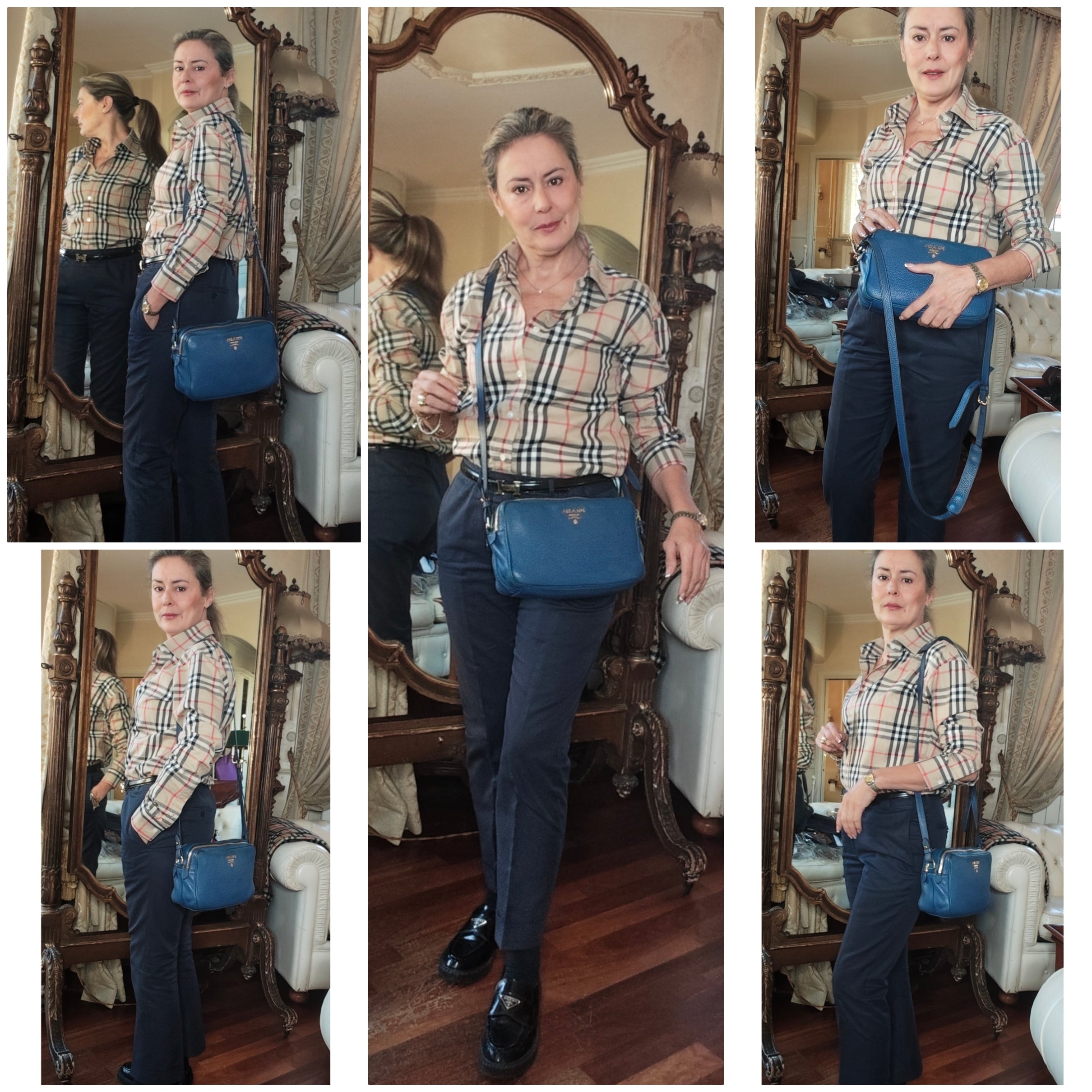 Prada - Camera Bag Postina Doppia in Pelle Blu Royal