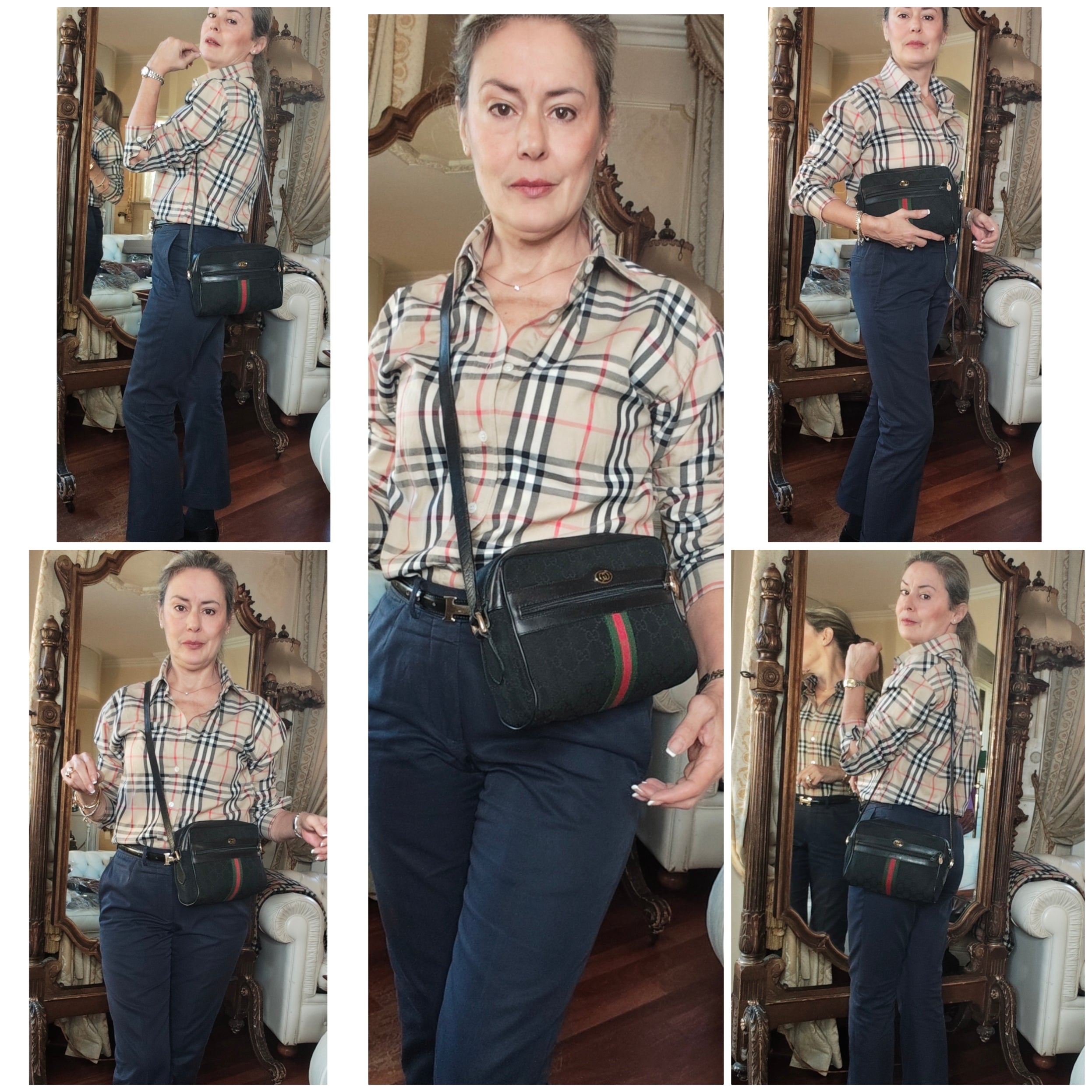 Gucci - Ophidia Camera Bag Postina in Tessuto “GG” e Pelle Nera