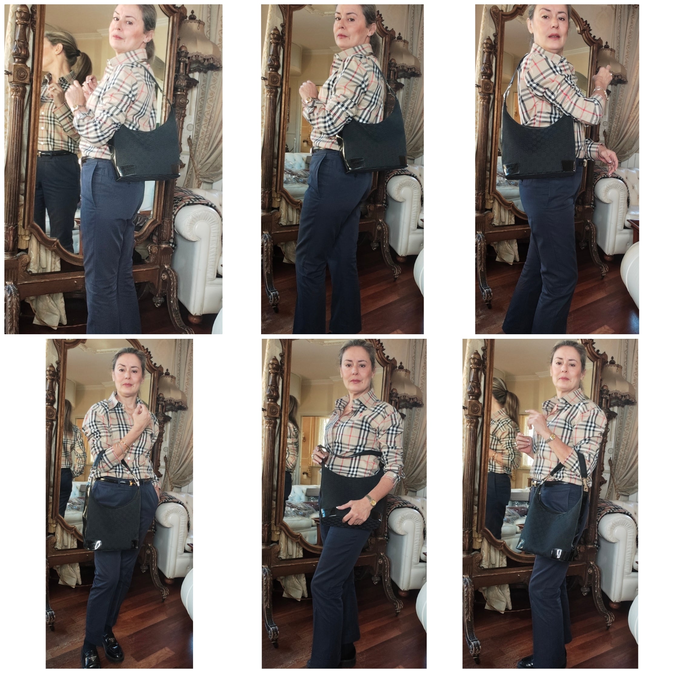 Gucci - Jackie Hobo Bag in Canvas GG Nero e Dettagli in Pelle Lucida