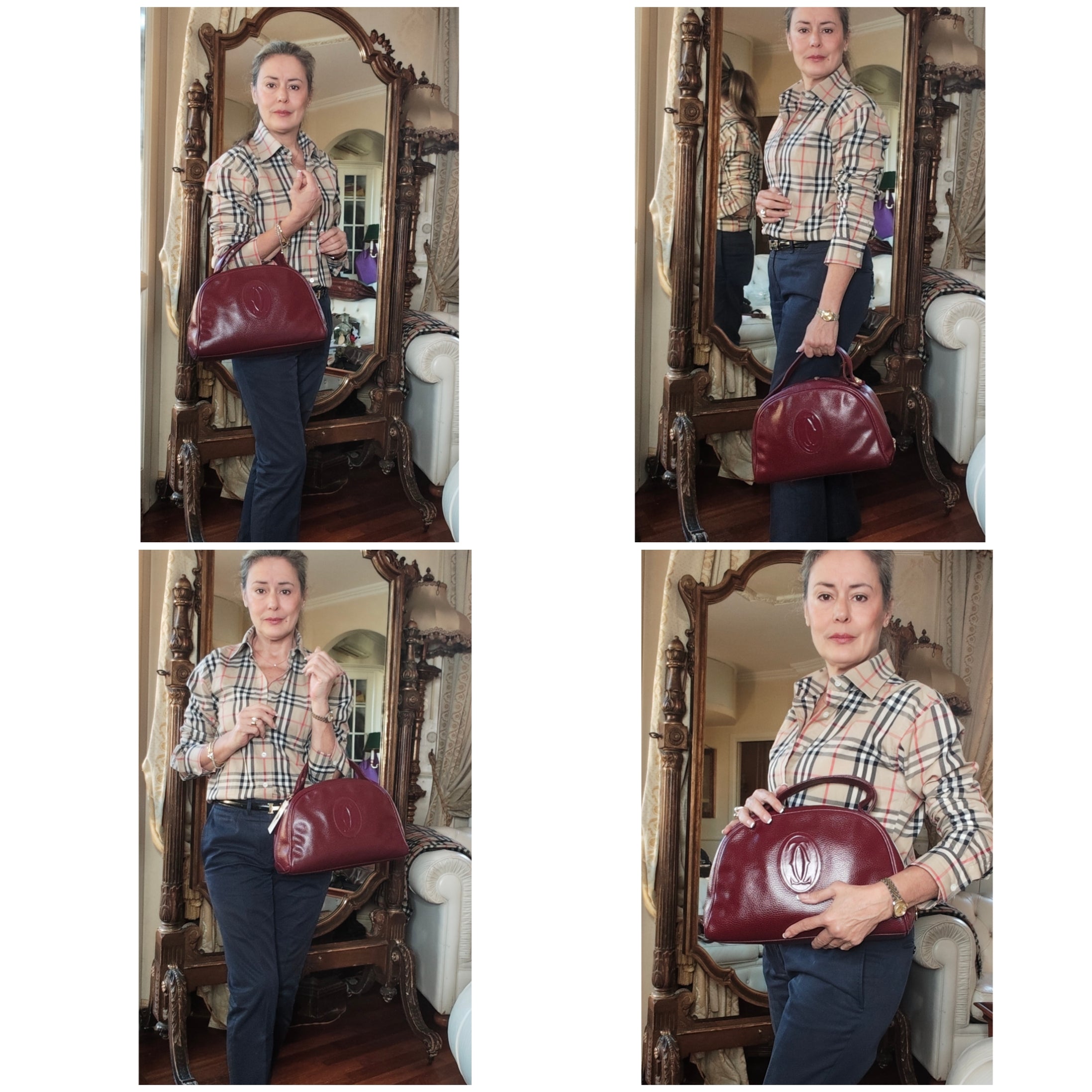 Cartier - Borsa a Mano Doubleface in Pelle Bordeaux