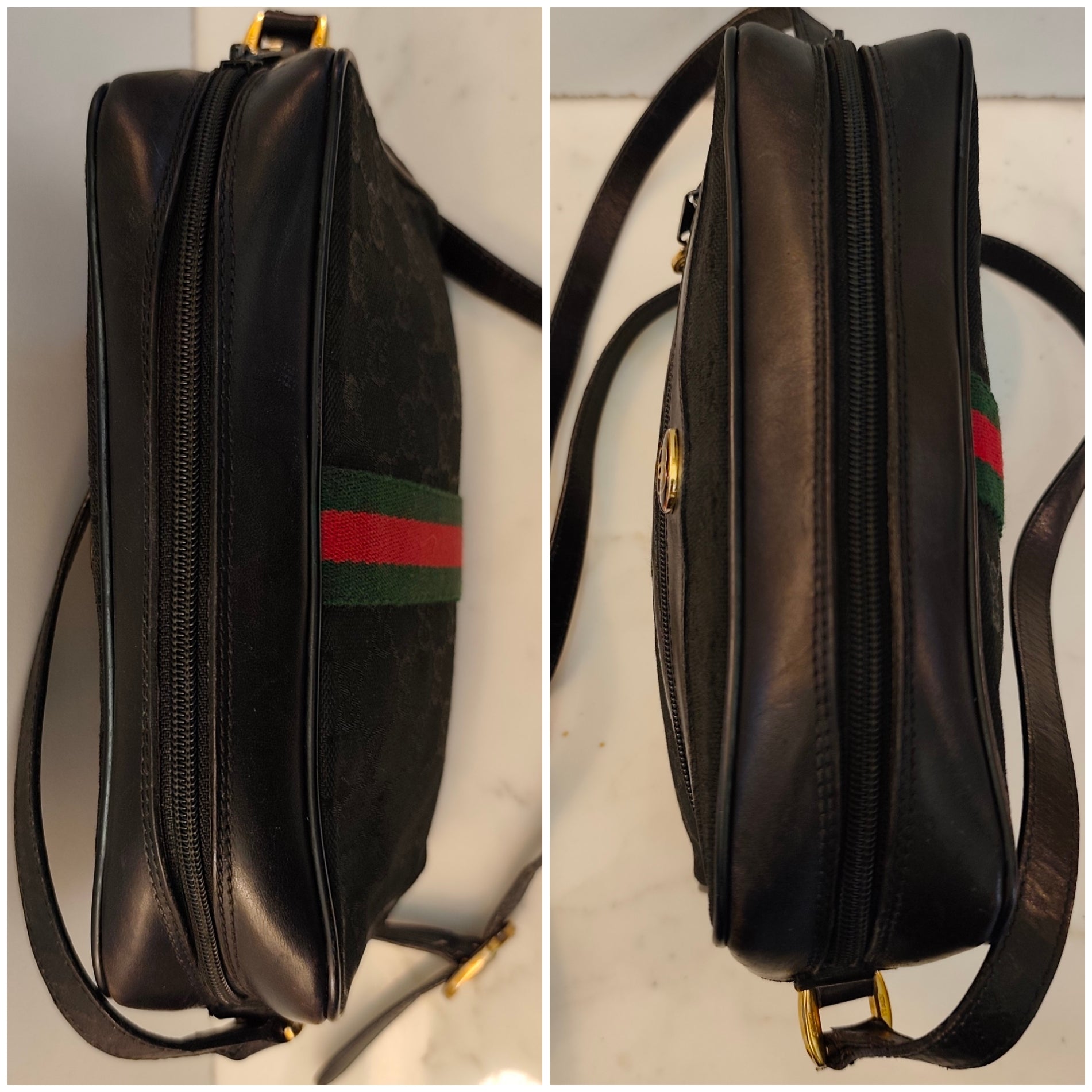Gucci - Ophidia Camera Bag Postina in Tessuto “GG” e Pelle Nera