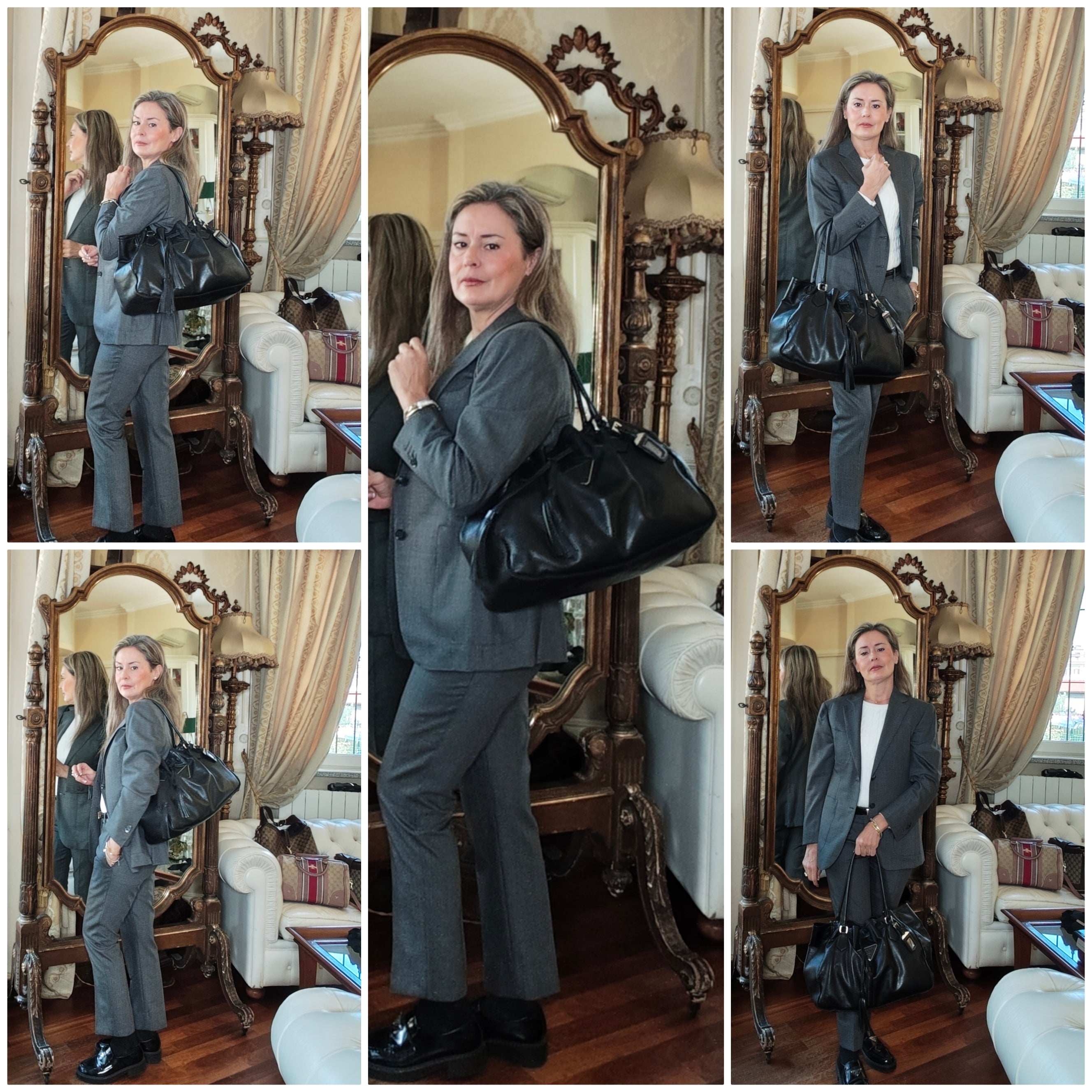 Prada - Borsa a Spalla a Sacco in Pelle Nera con Coulisse e Nappine